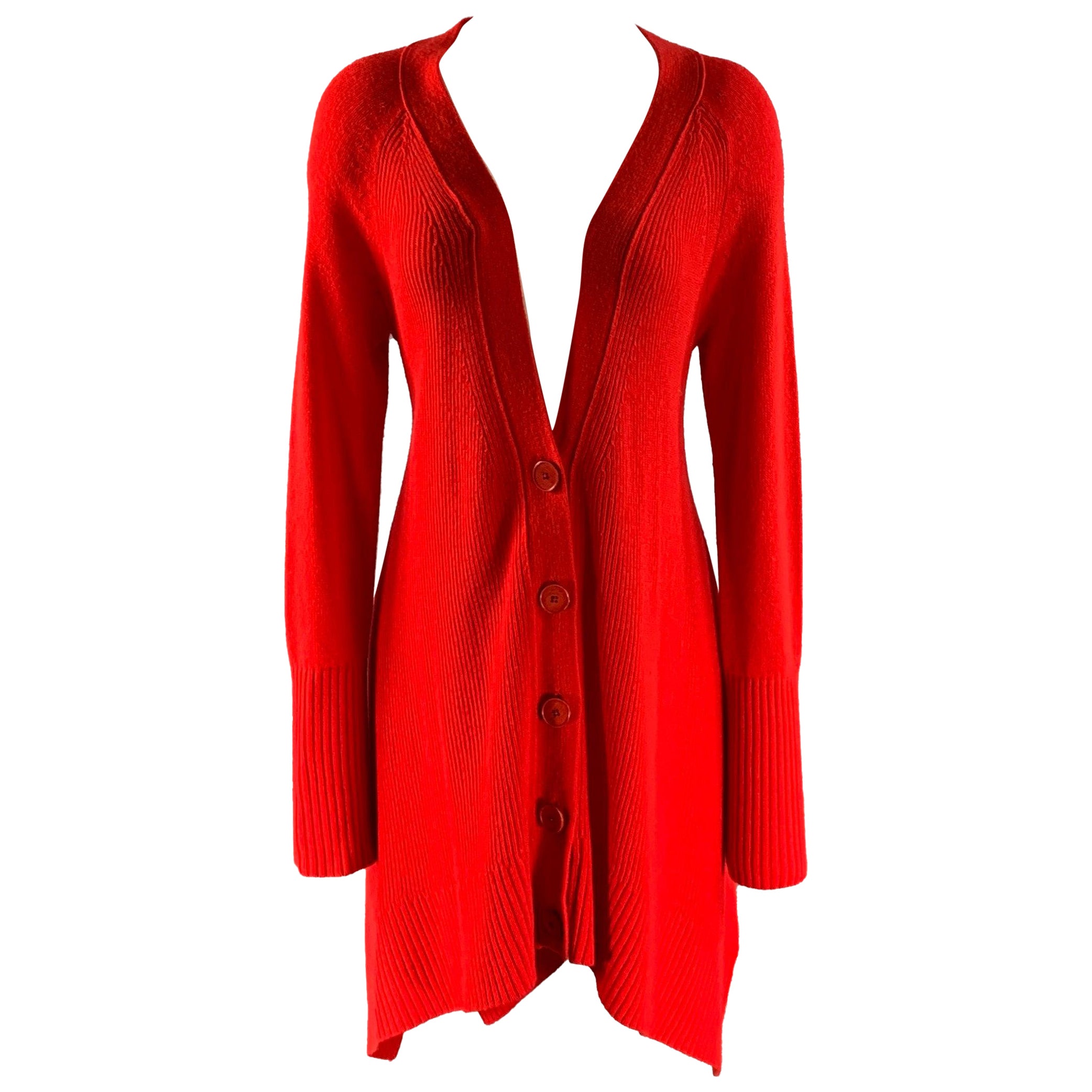 DONNA KARAN Größe S Lange Strickjacke aus roter Merinowolle und Kaschmir im Angebot