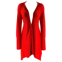 Donna Karan Taglia S Cardigan lungo in lana merino e cashmere rosso