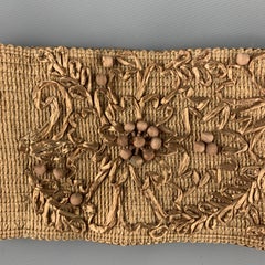 DONNA KARAN Size S Woven Beige Beaded Flower Embroidered Elastic Waist Belt