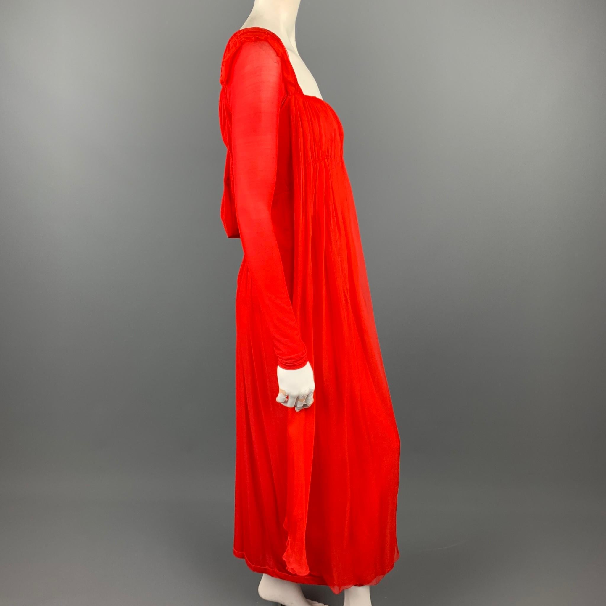 DONNA KARAN Size XS Red Cupro Blend Draped Evening Gown In Good Condition In San Francisco, CA
