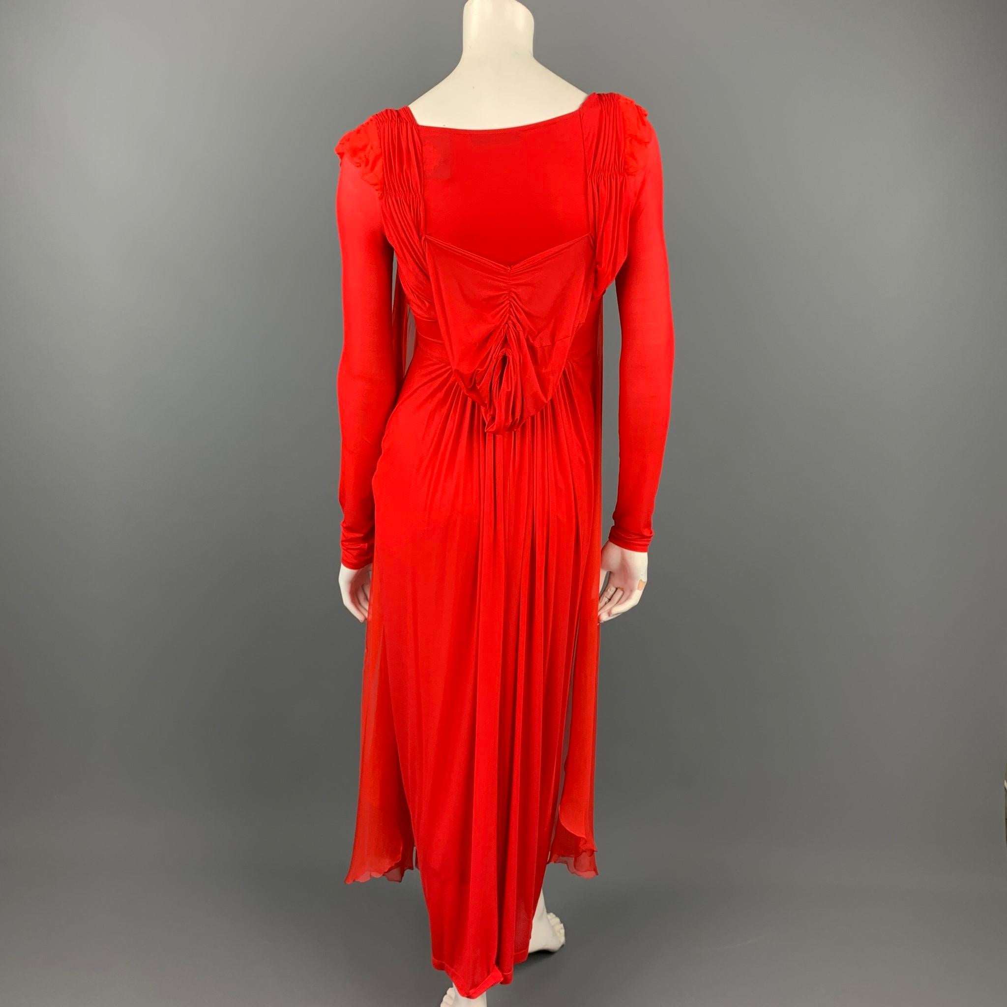 Women's DONNA KARAN Size XS Red Cupro Blend Draped Evening Gown