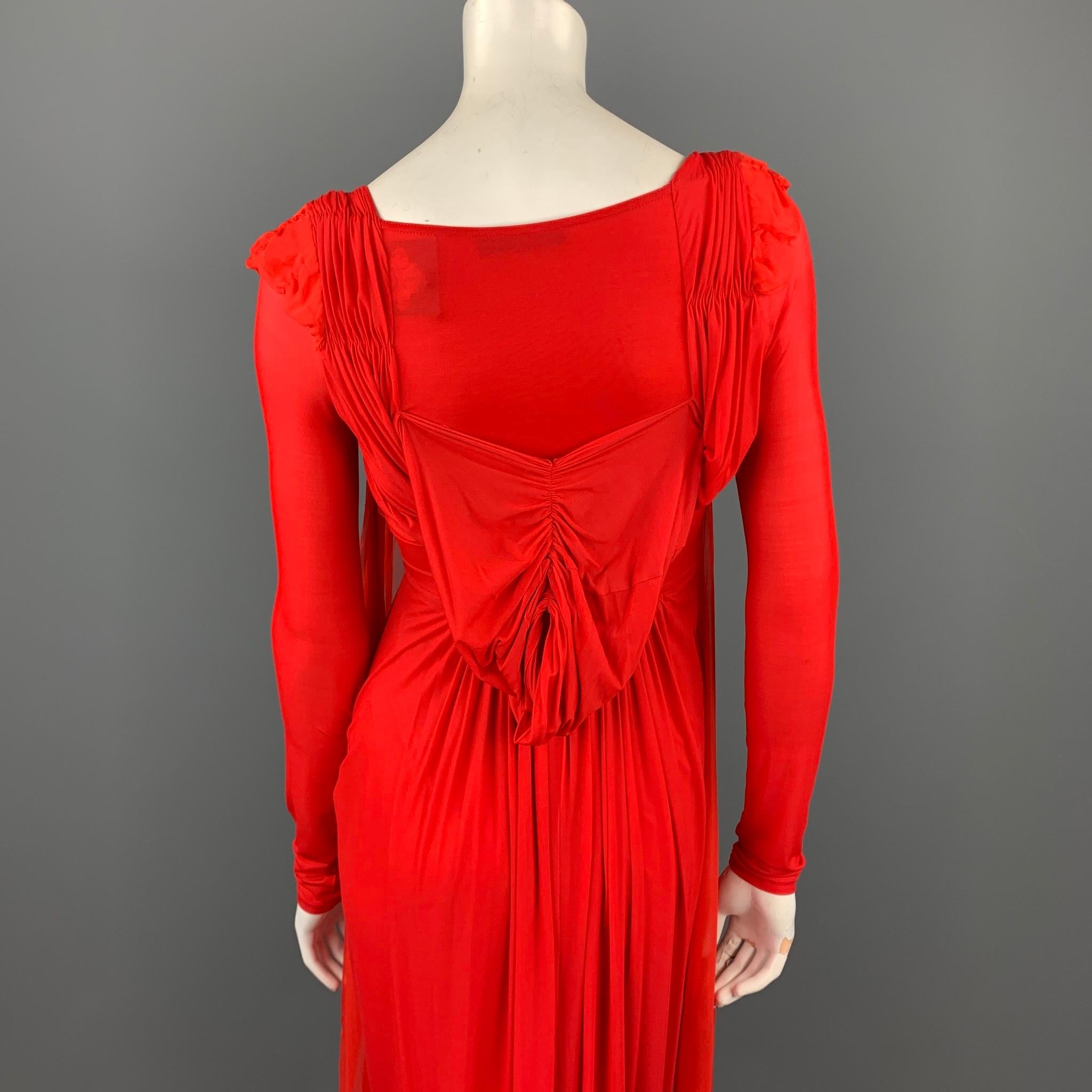 DONNA KARAN Size XS Red Cupro Blend Draped Evening Gown 1
