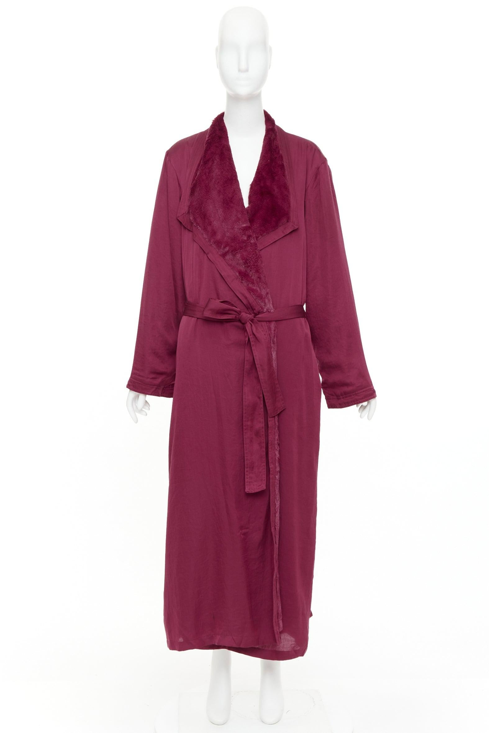 DONNA KARAN Sleepwear accappatoio bordeaux rosso foderato di asciugamano con cintura M. in vendita 4