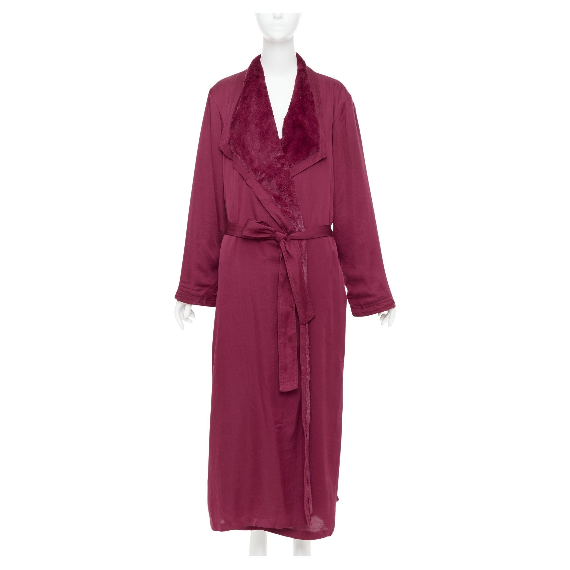 DONNA KARAN Sleepwear burgundy red towel lined belted bath robe M