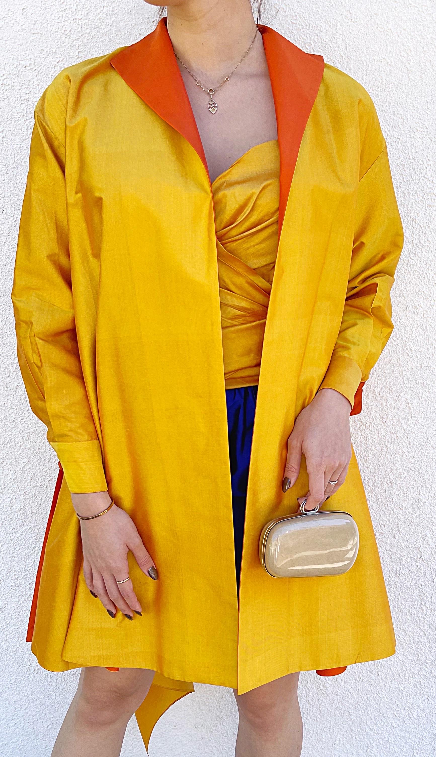 Donna Karan Spring 1987 Sz 2 Three Piece Yellow Orange Blue Bustier Skirt Jacket For Sale 6