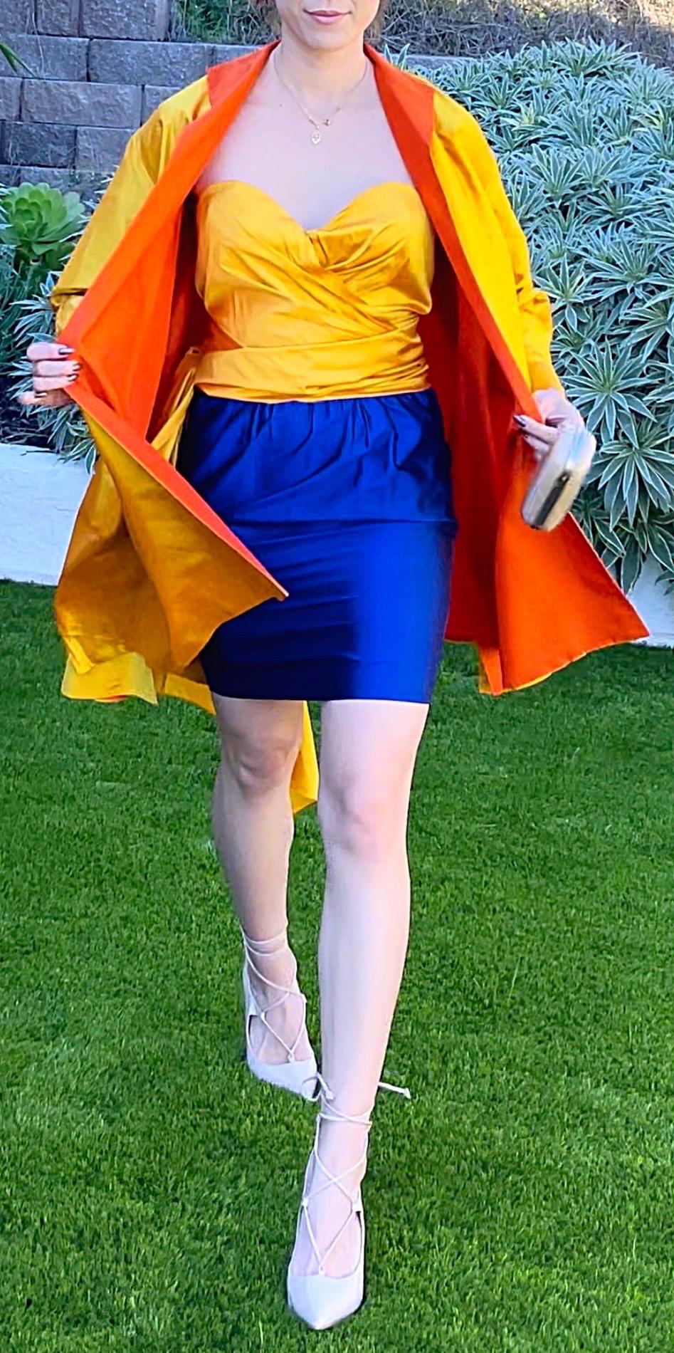 Donna Karan Spring 1987 Sz 2 Three Piece Yellow Orange Blue Bustier Skirt Jacket For Sale 9