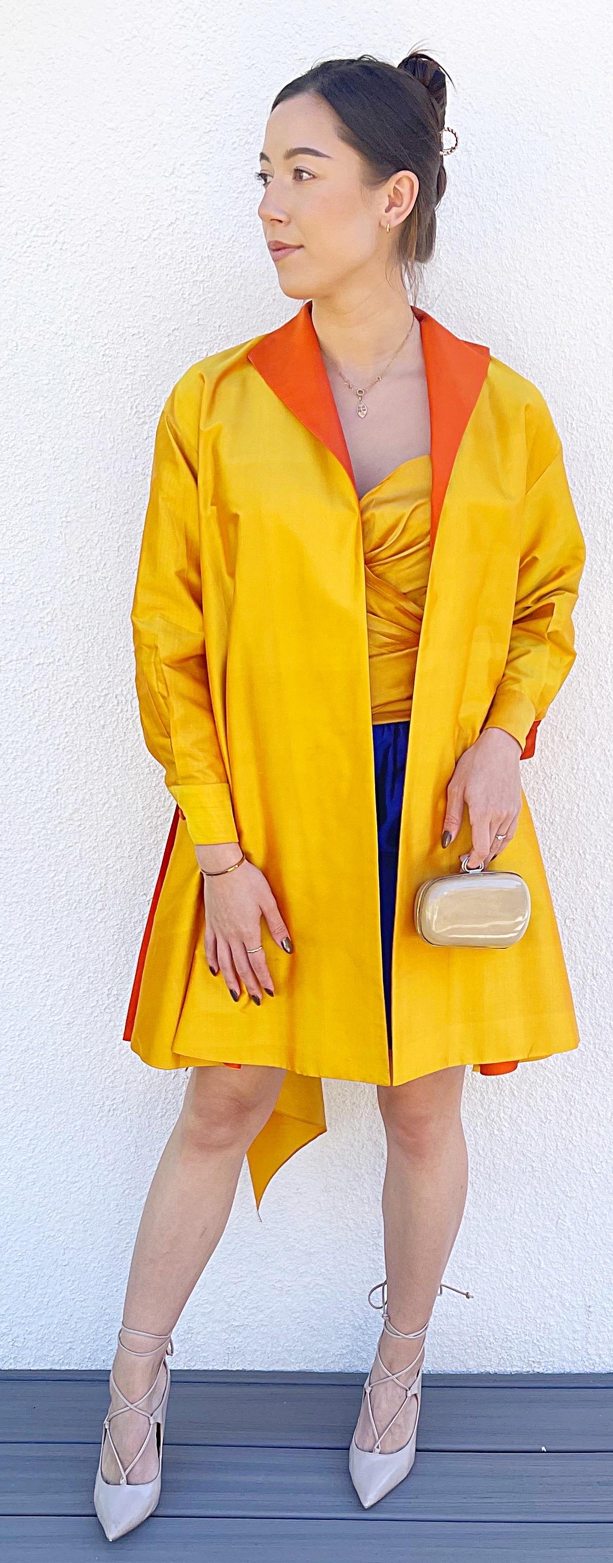 Donna Karan Frühling 1987 Sz 2 Drei Pieces Gelb Orange Blau Bustier Rock Jacke im Angebot 14