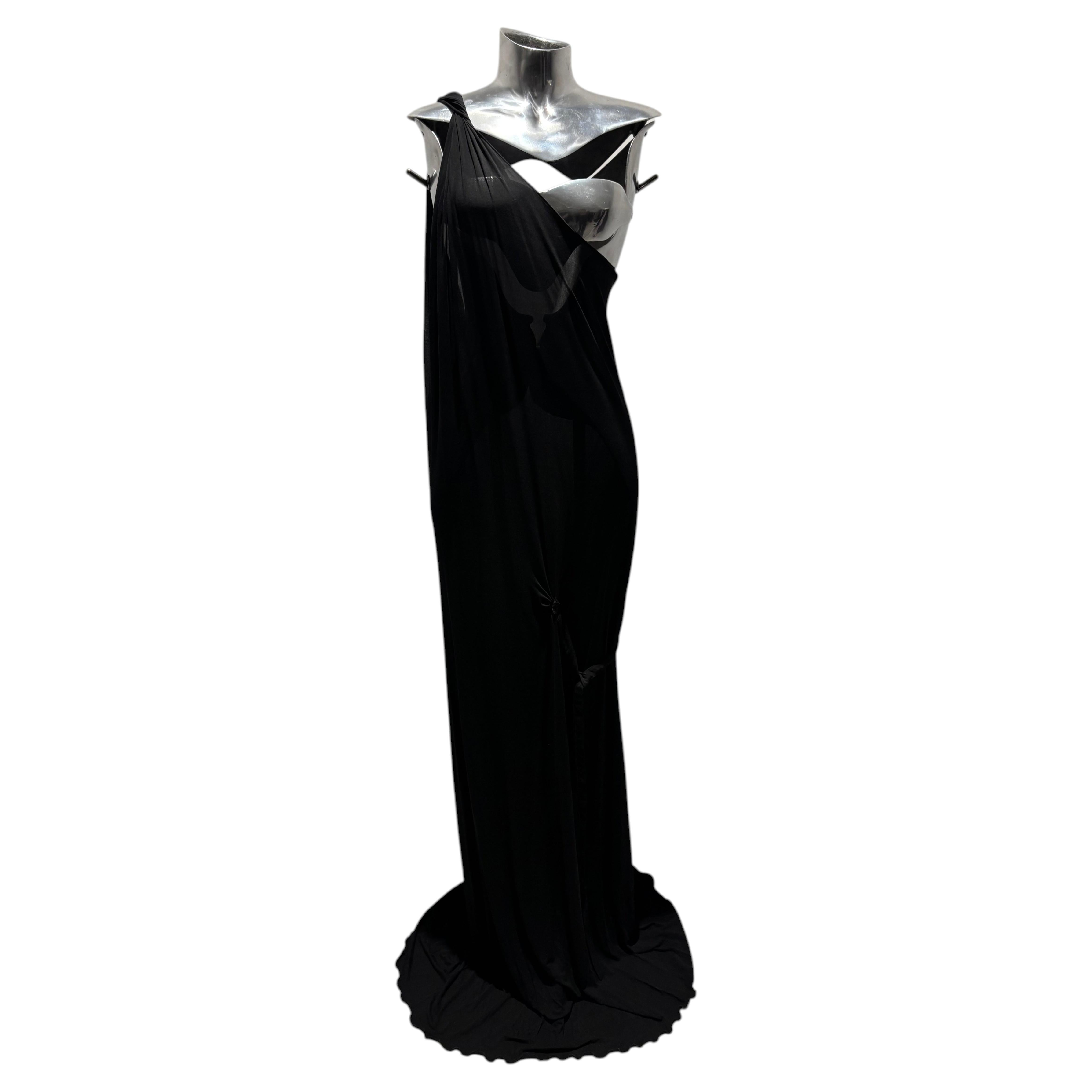 Donna Karan SS 2000 Schwarzes Kleid mit einer Schulter aus Mesh