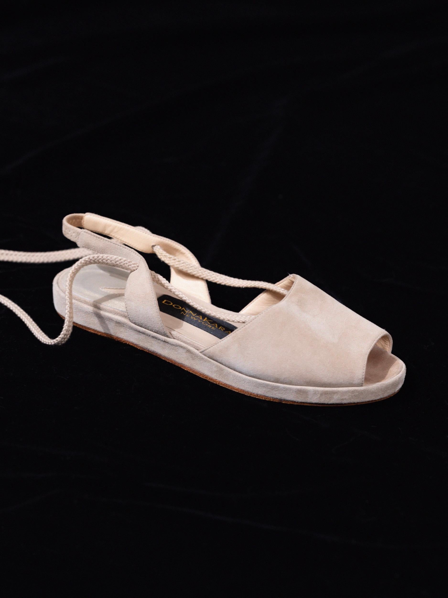 Donna Karan Suede Ankle Wrap Sandals 1990's Size 6.5 For Sale 14
