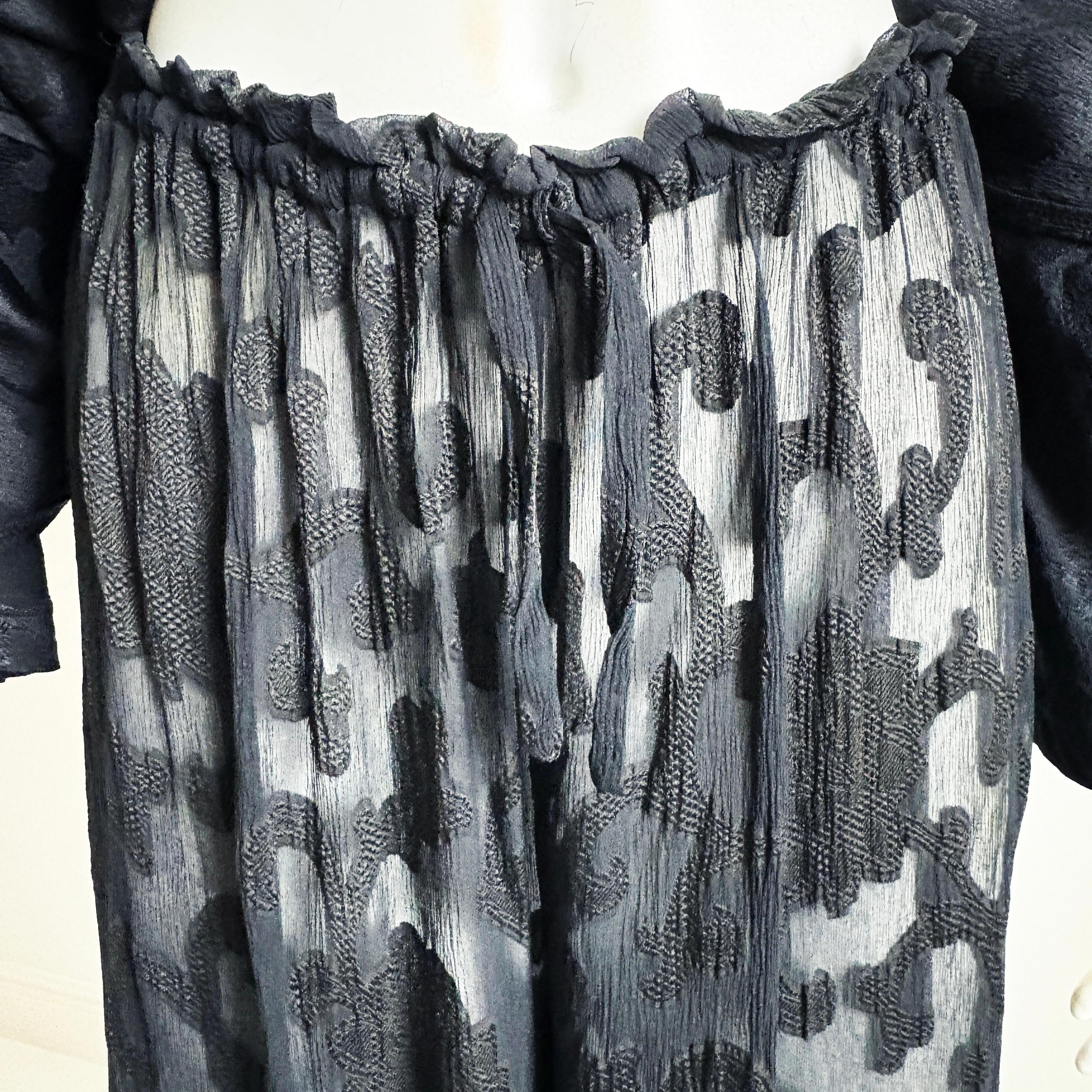 Donna Karan Suit Black Silk Brocade Jacket Sheer Wide Pants 90s Vintage Sz M/10 8