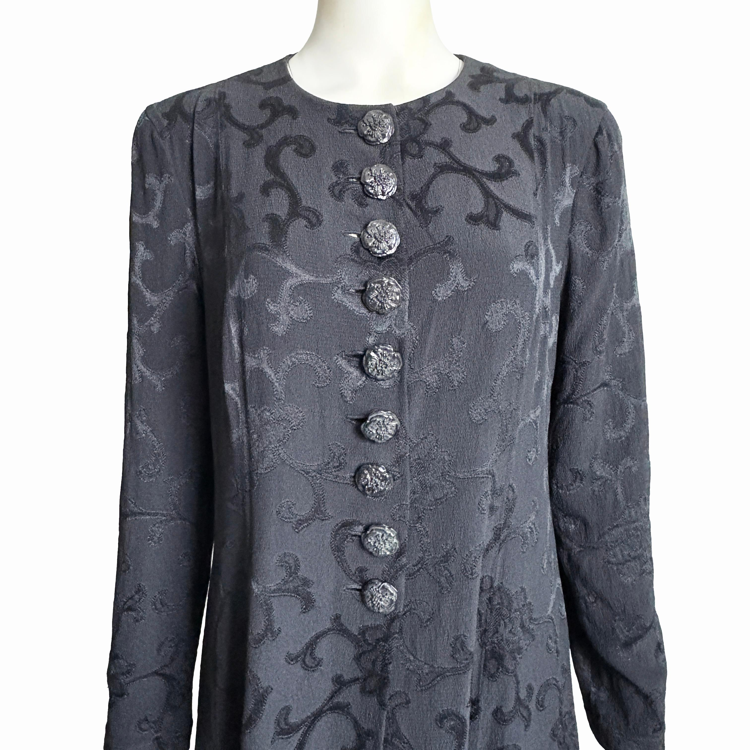 Donna Karan Suit Black Silk Brocade Jacket Sheer Wide Pants 90s Vintage Sz M/10 1