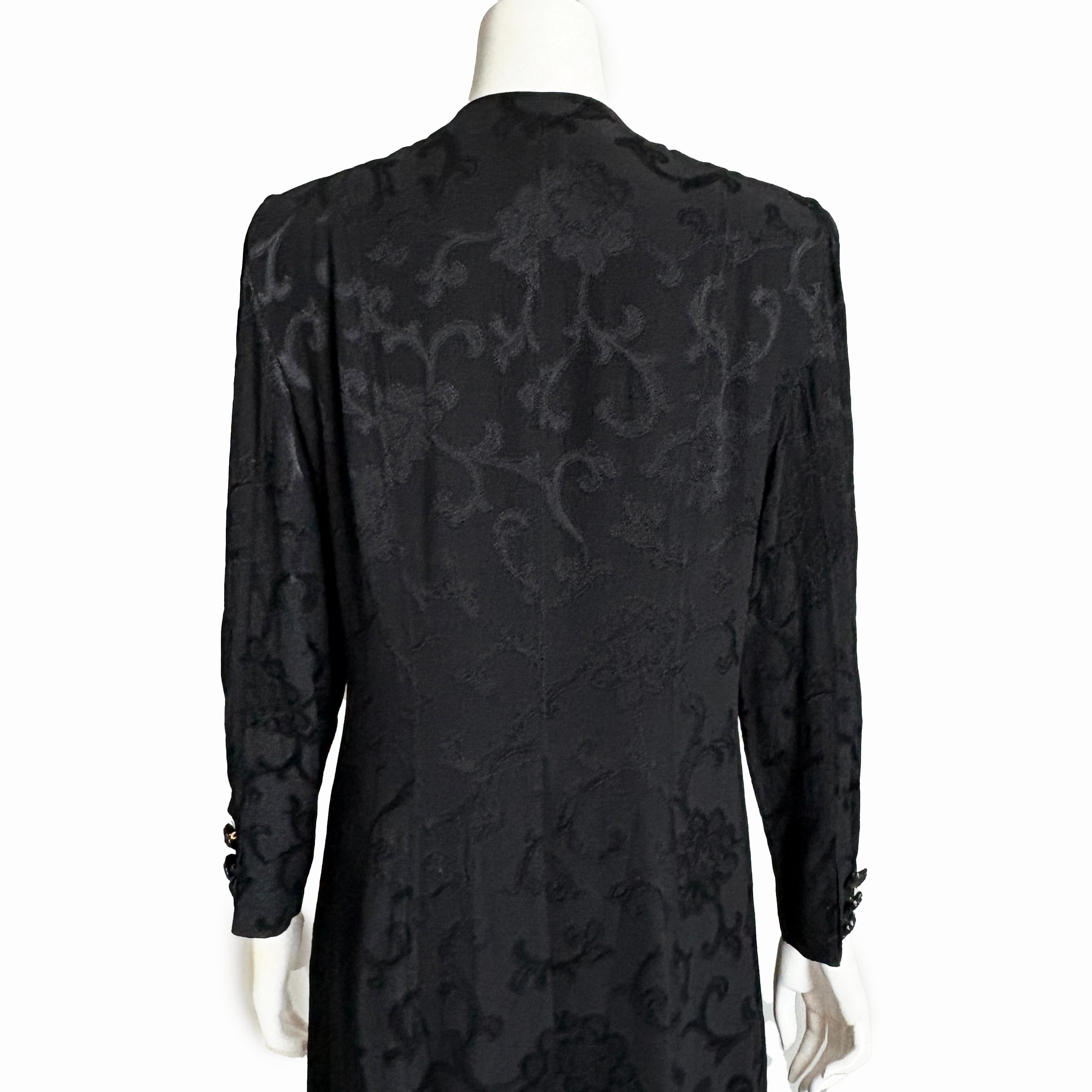 Donna Karan Suit Black Silk Brocade Jacket Sheer Wide Pants 90s Vintage Sz M/10 4
