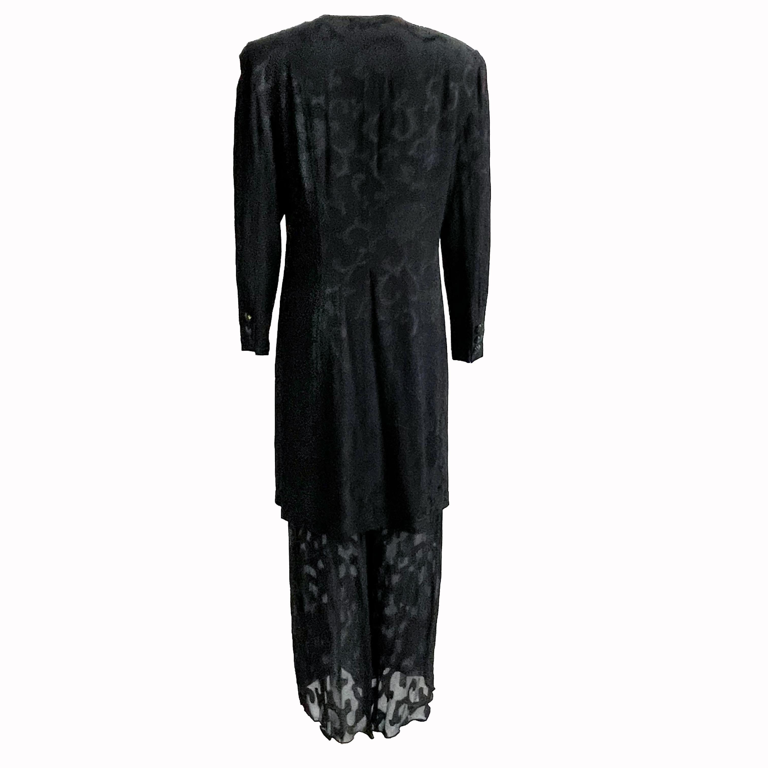 Donna Karan Suit Silk Brocade Jacket Sheer Wide Pants 2pc Evening 90s Sz M/10 For Sale 4