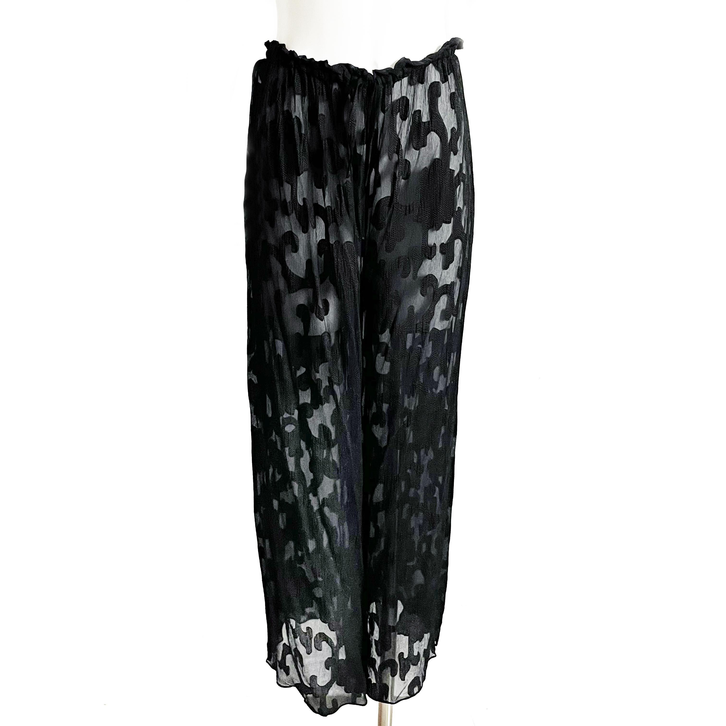 Donna Karan Suit Silk Brocade Jacket Sheer Wide Pants 2pc Evening 90s Sz M/10 For Sale 6