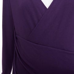 DONNA KARAN Surplice Neck Wrap purple jersey V neck drape dress L