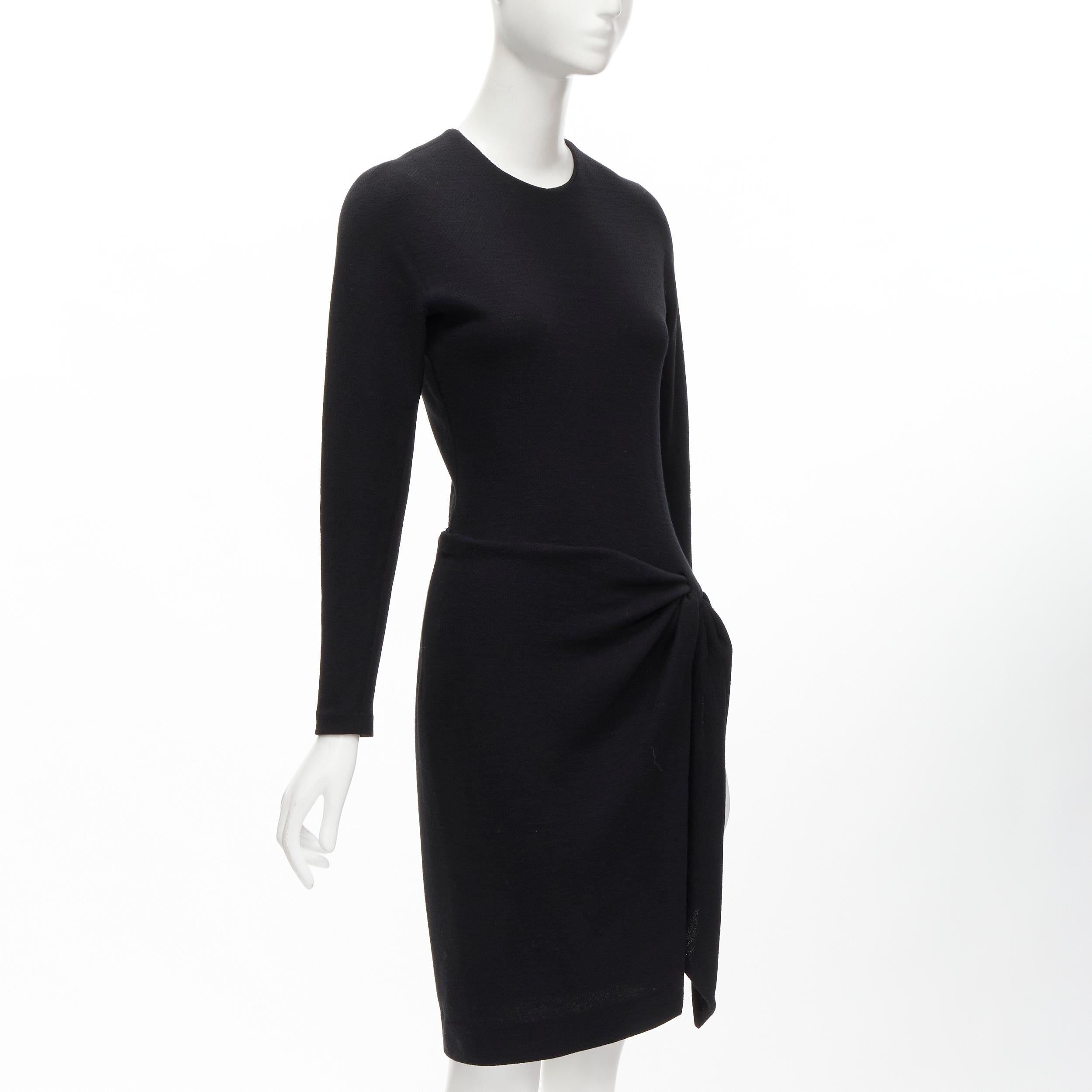 DONNA KARAN Vintage 100% wool drape wrap crew neck knee dress US4 S In Excellent Condition In Hong Kong, NT