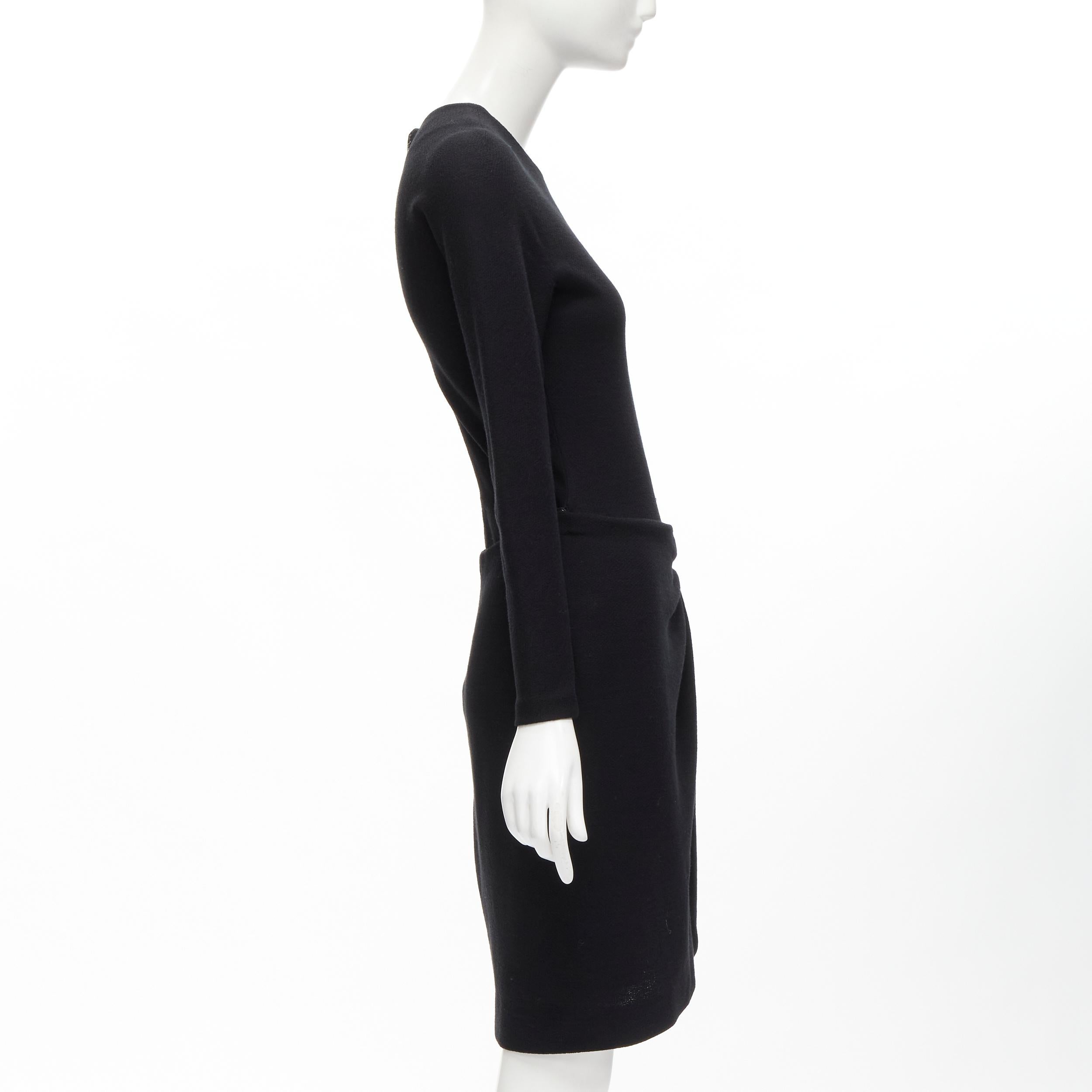 Women's DONNA KARAN Vintage 100% wool drape wrap crew neck knee dress US4 S