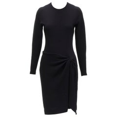 DONNA KARAN Vintage 100% wool drape wrap crew neck knee dress US4 S