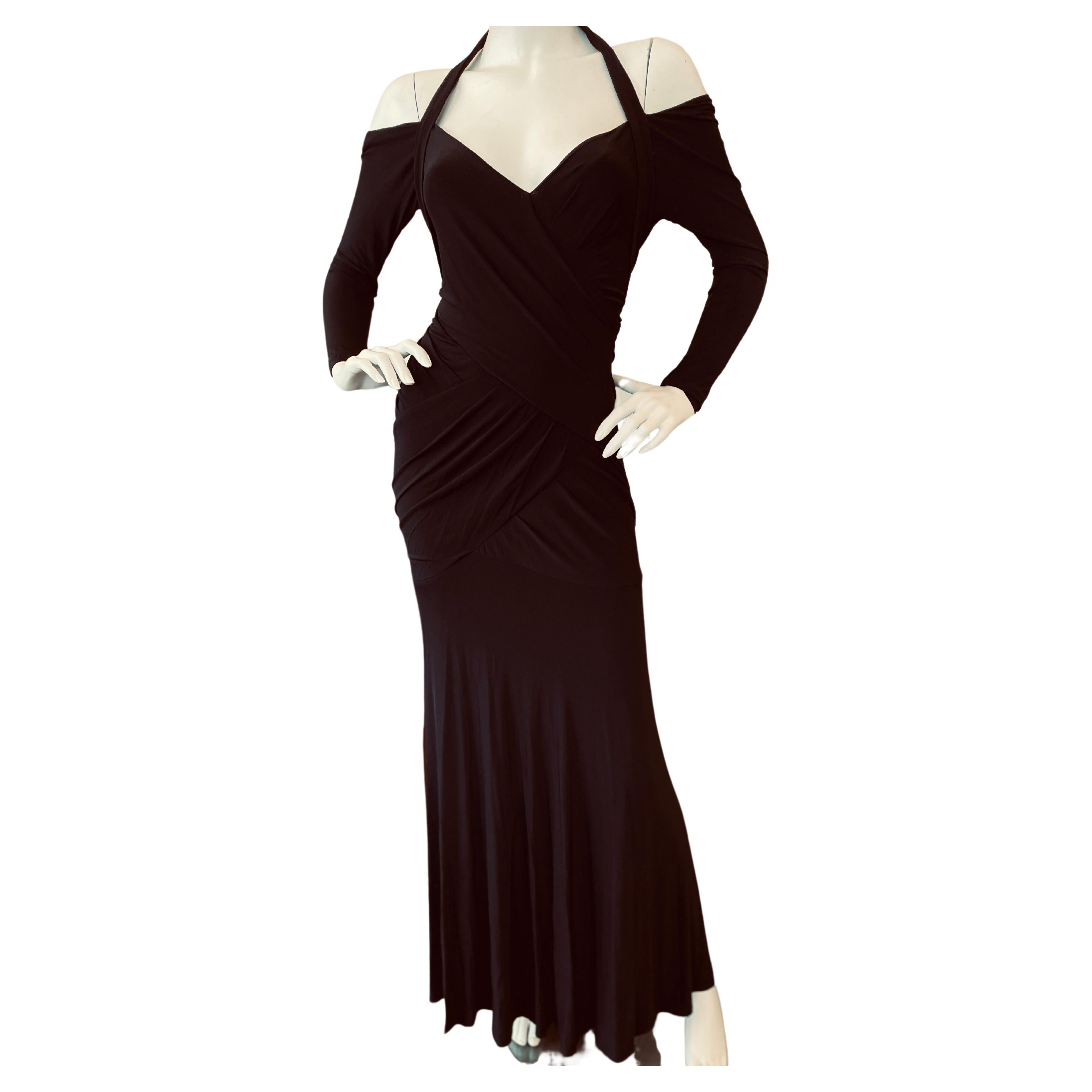 Donna Karan Vintage 1990's Black Cold Shoulder Jersey Evening Dress For Sale
