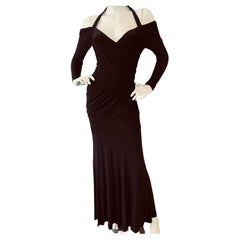 Donna Karan Vintage 1990's Black Cold Shoulder Jersey Evening Dress