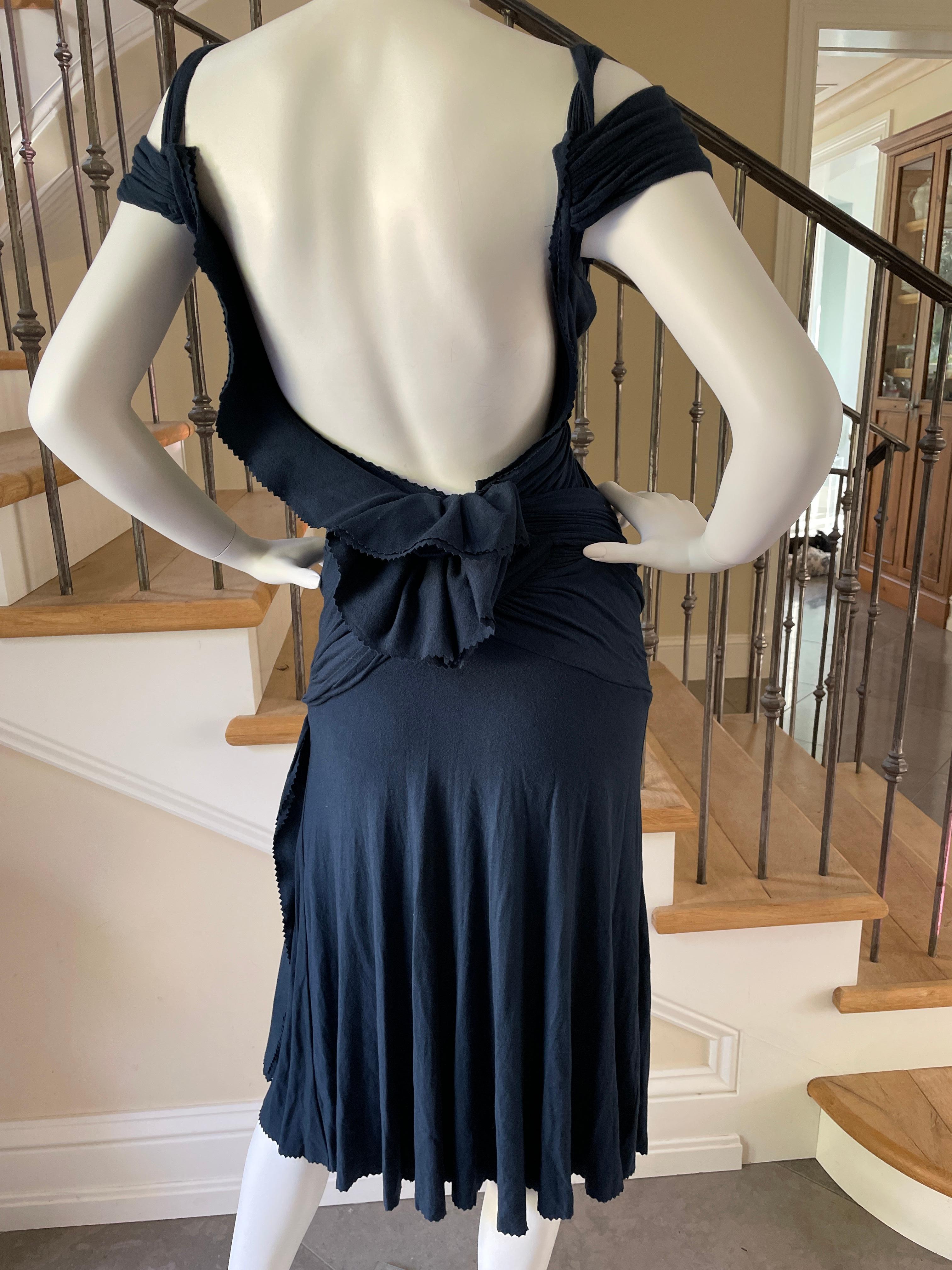 Black Donna Karan Vintage 1990's Draped Navy Blue Cocktail Dress with Plunging Back For Sale