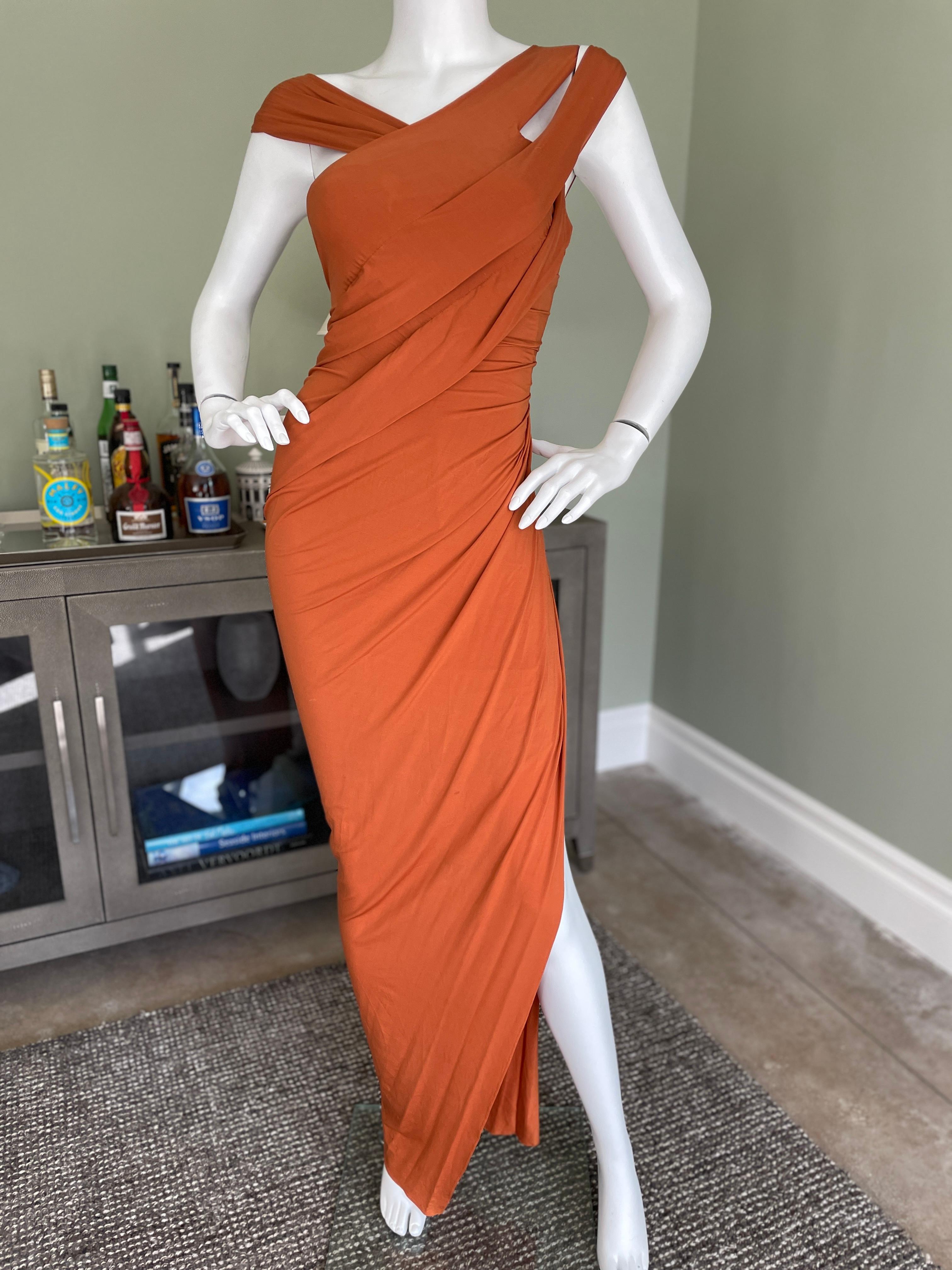 Donna Karan Vintage 1990's Orange Evening Dress with High Side Slit   In Excellent Condition For Sale In Cloverdale, CA