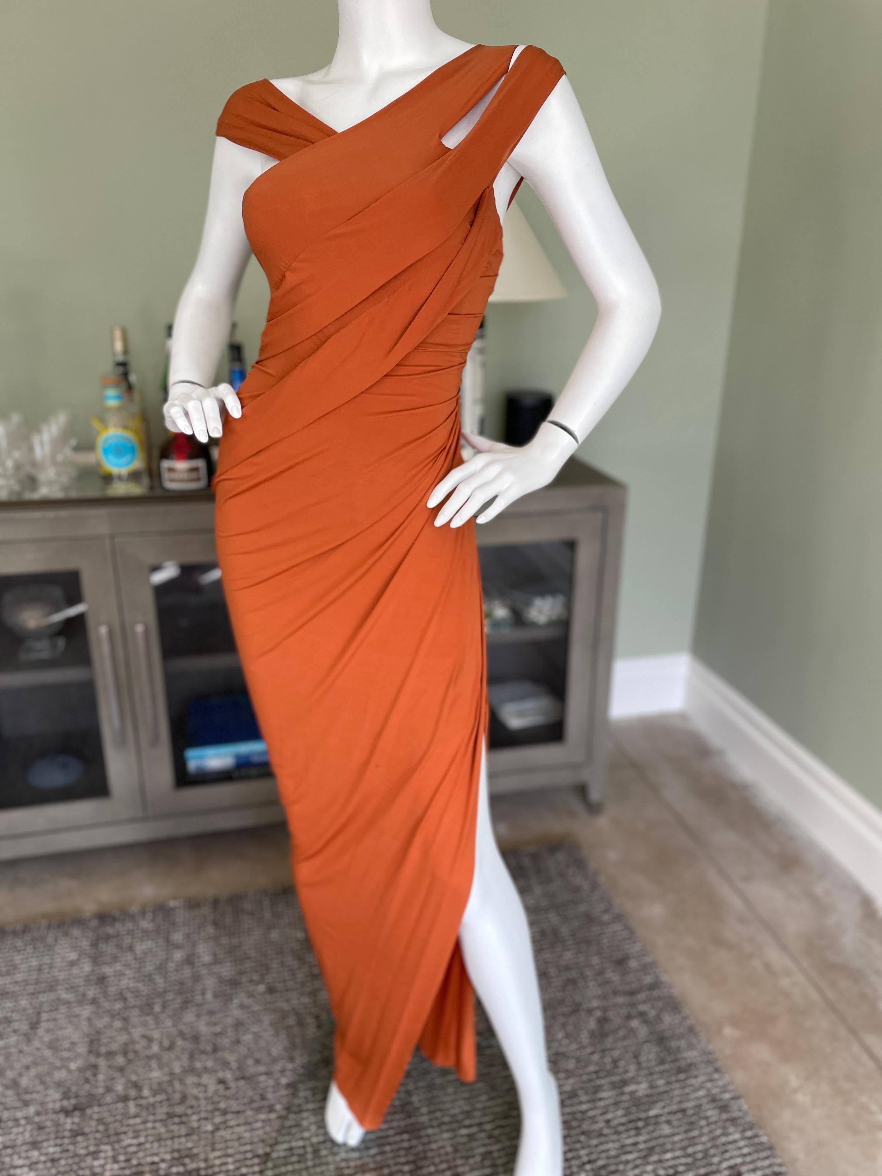 Women's Donna Karan Vintage 1990's Orange Evening Dress with High Side Slit   For Sale