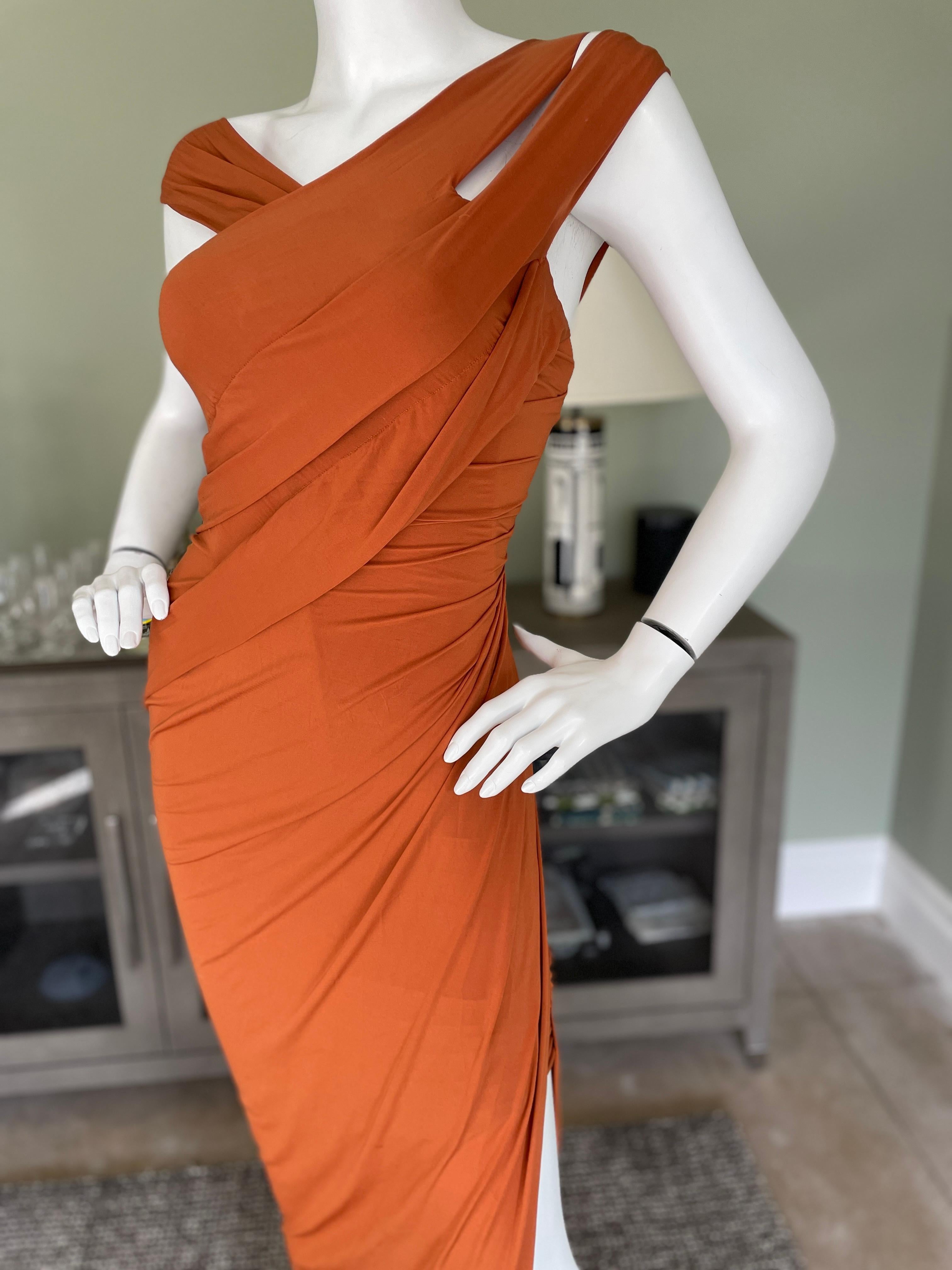 Donna Karan Vintage 1990's Orange Evening Dress with High Side Slit   For Sale 1