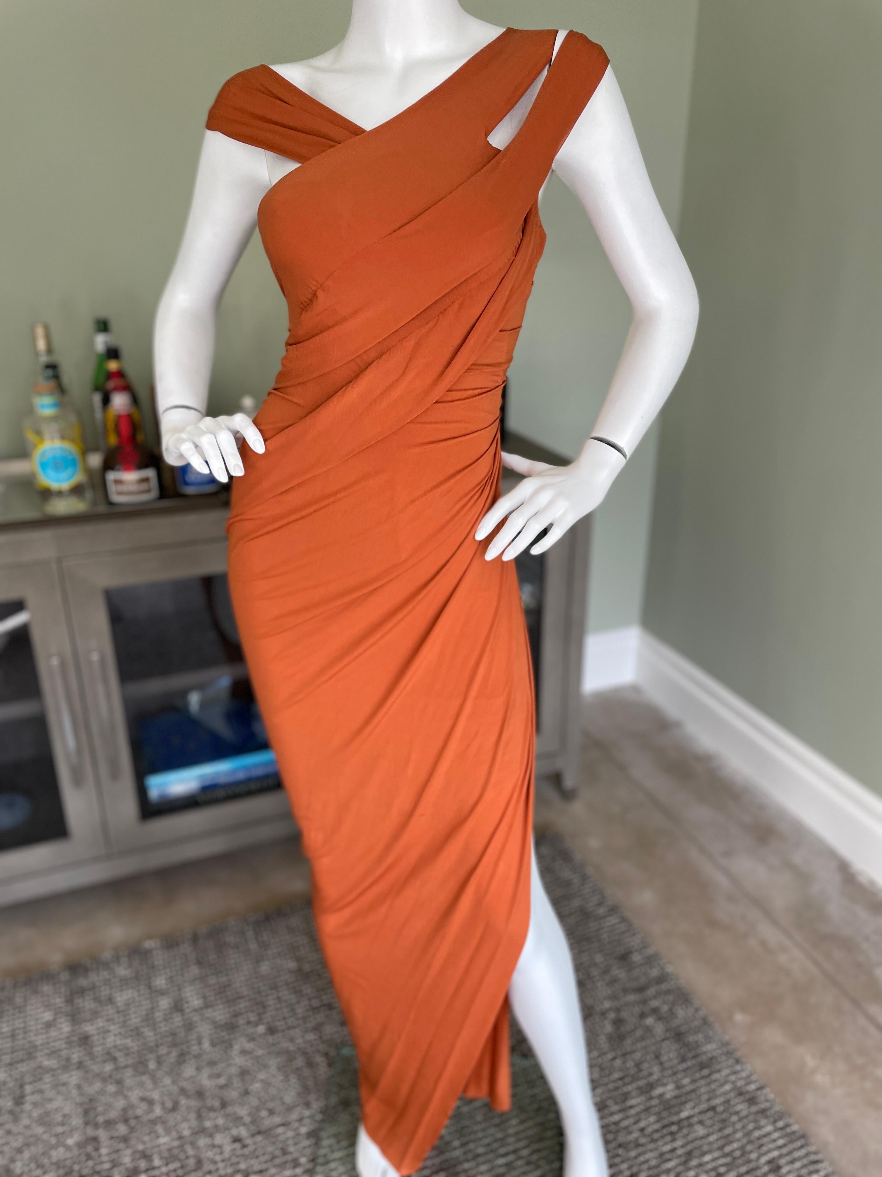 Donna Karan Vintage 1990's Orange Evening Dress with High Side Slit   For Sale 2