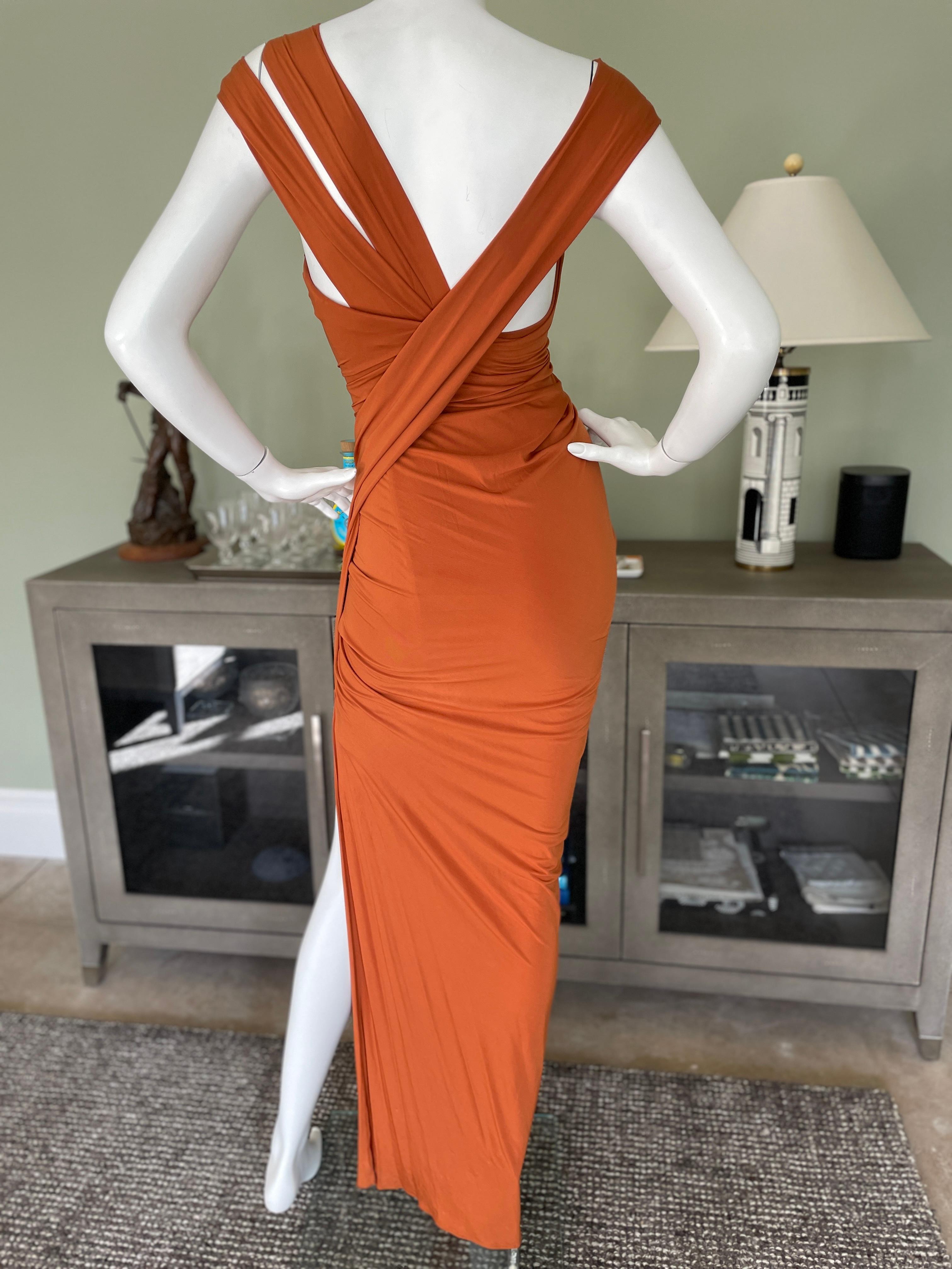 Donna Karan Vintage 1990's Orange Evening Dress with High Side Slit   For Sale 4