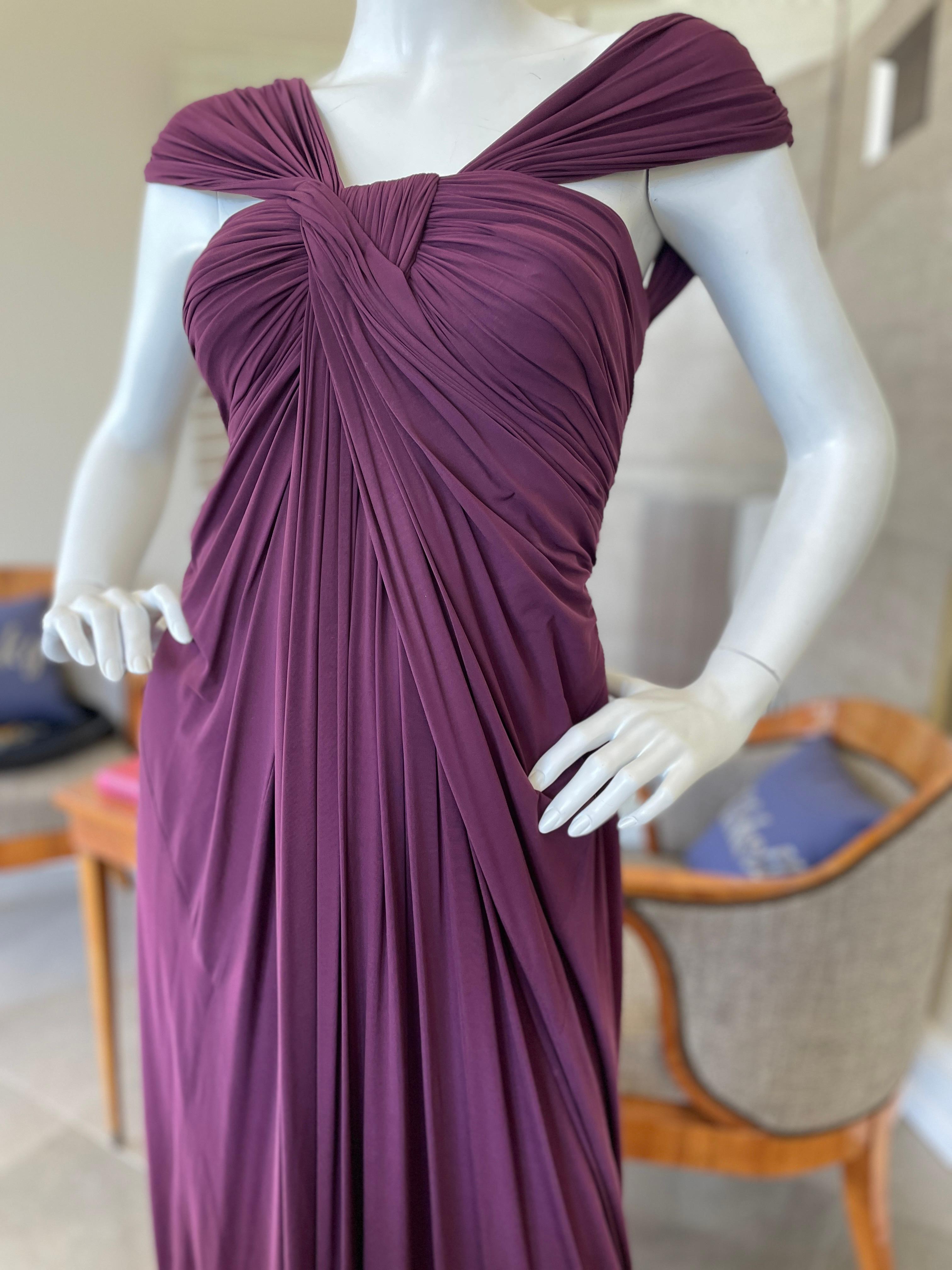 Donna Karan Vintage 1990's Purple Jersey Draped Evening Dress In Excellent Condition For Sale In Cloverdale, CA