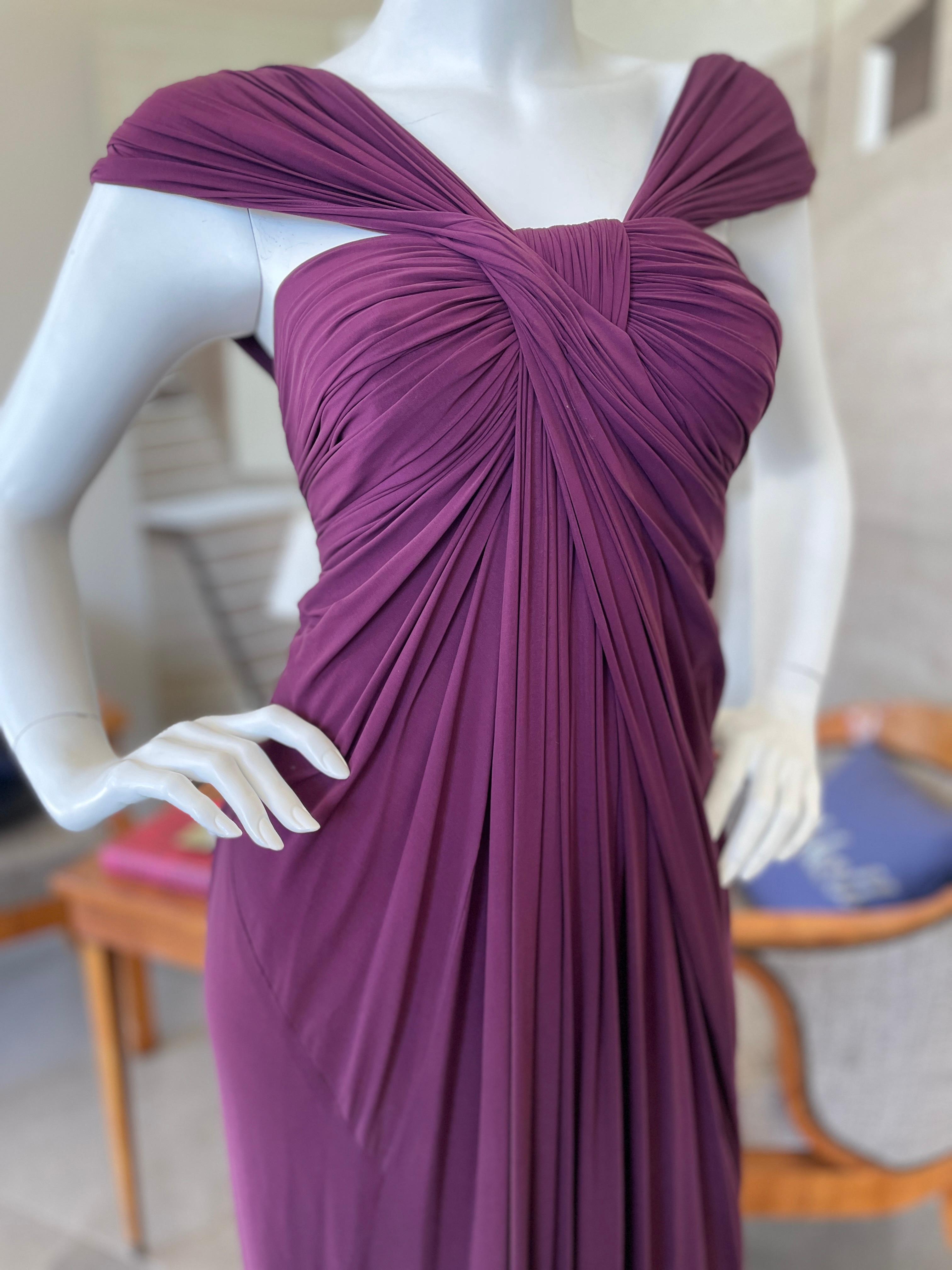 Women's Donna Karan Vintage 1990's Purple Jersey Draped Evening Dress For Sale