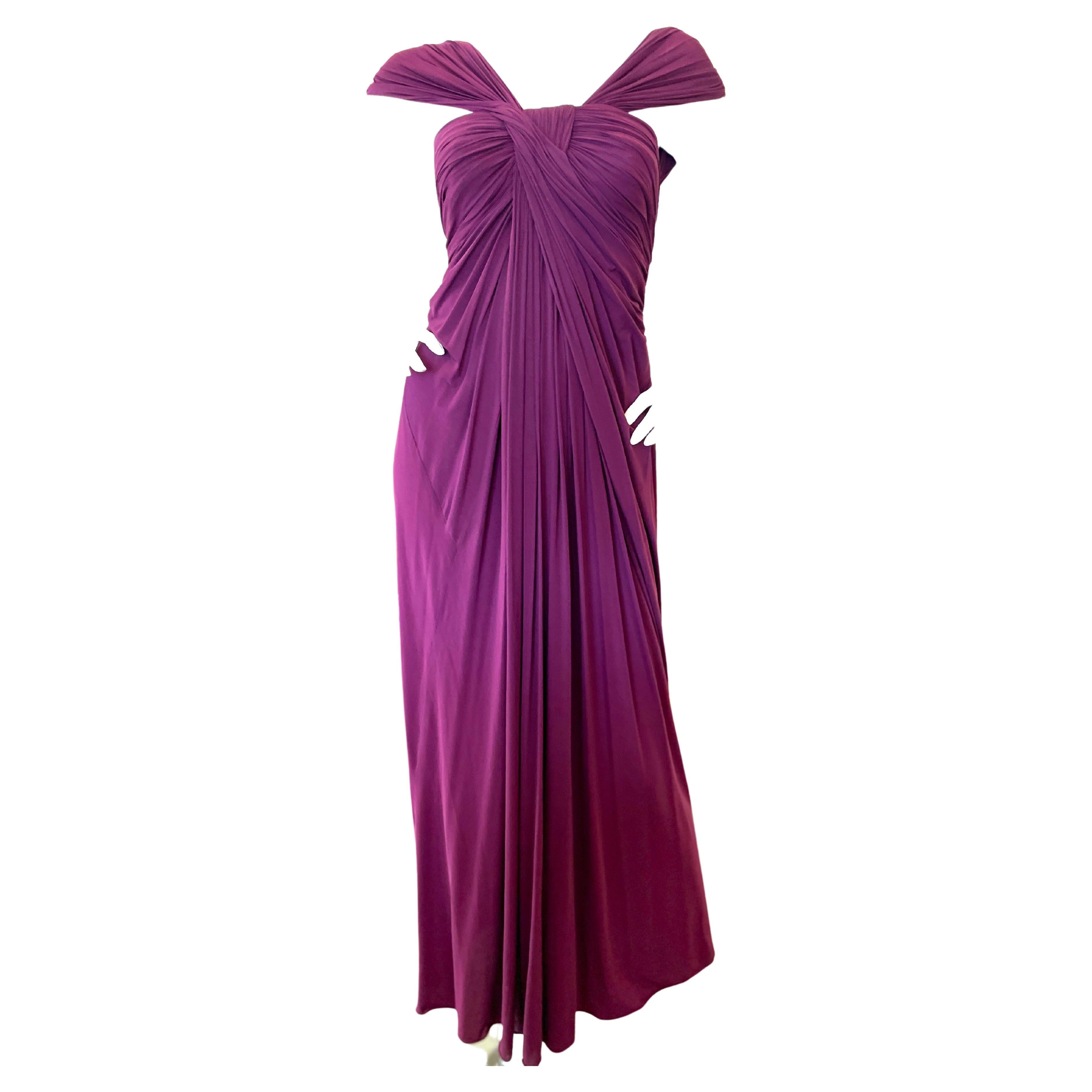 Donna Karan Vintage 1990's Purple Jersey Draped Evening Dress For Sale