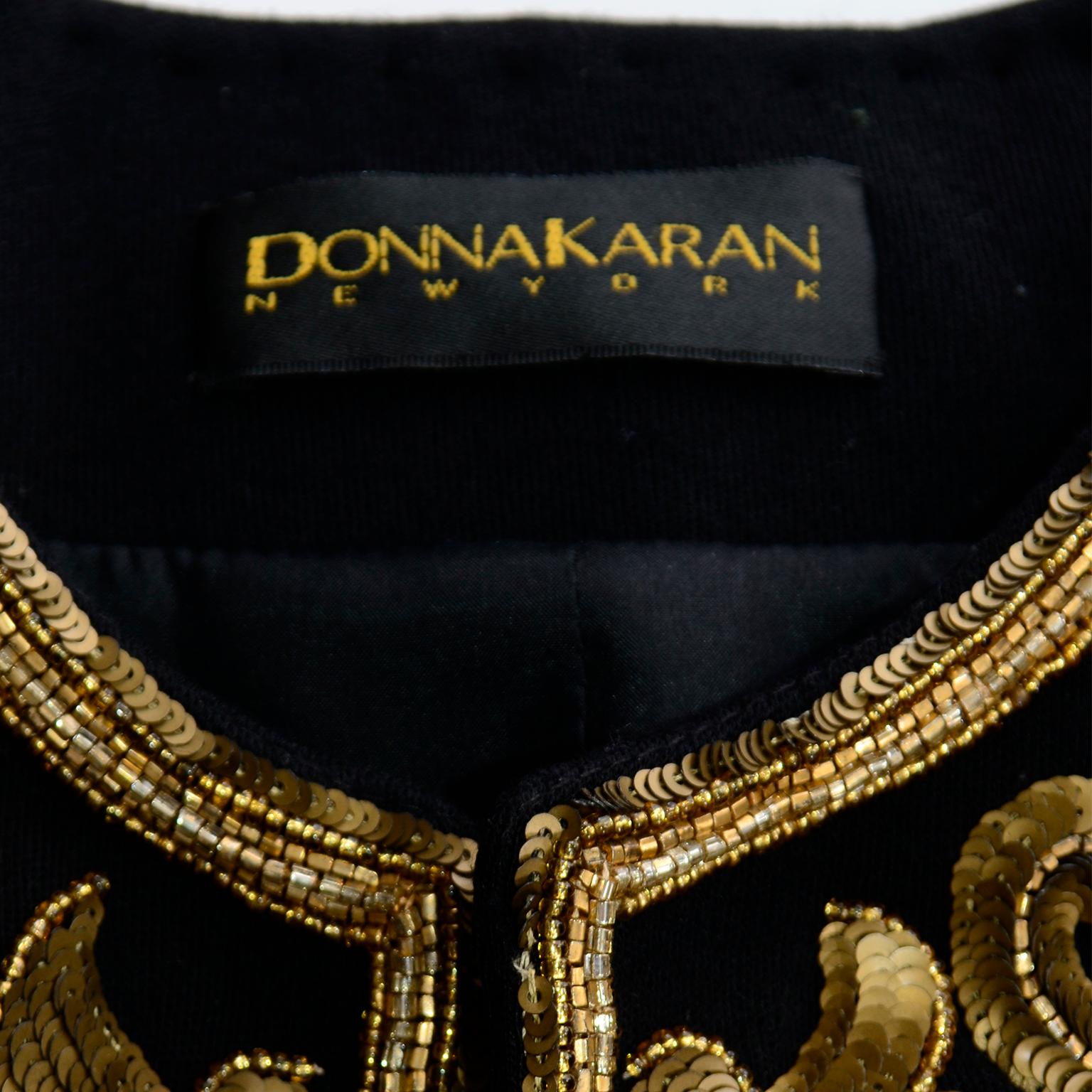 Donna Karan Vintage Black Beaded Embroidered Gold Stacked Sequin Jacket 3