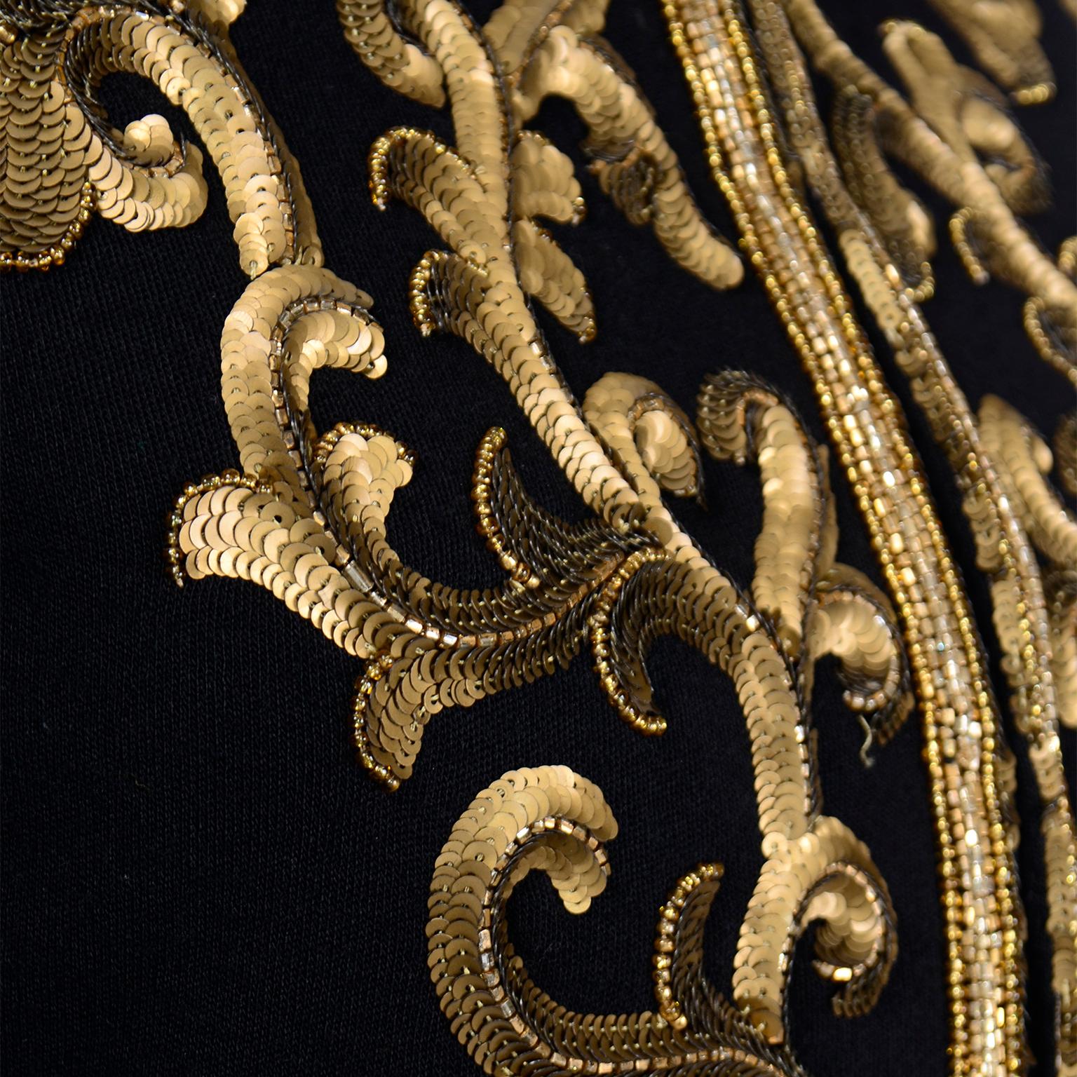 Women's Donna Karan Vintage Black Beaded Embroidered Gold Stacked Sequin Jacket