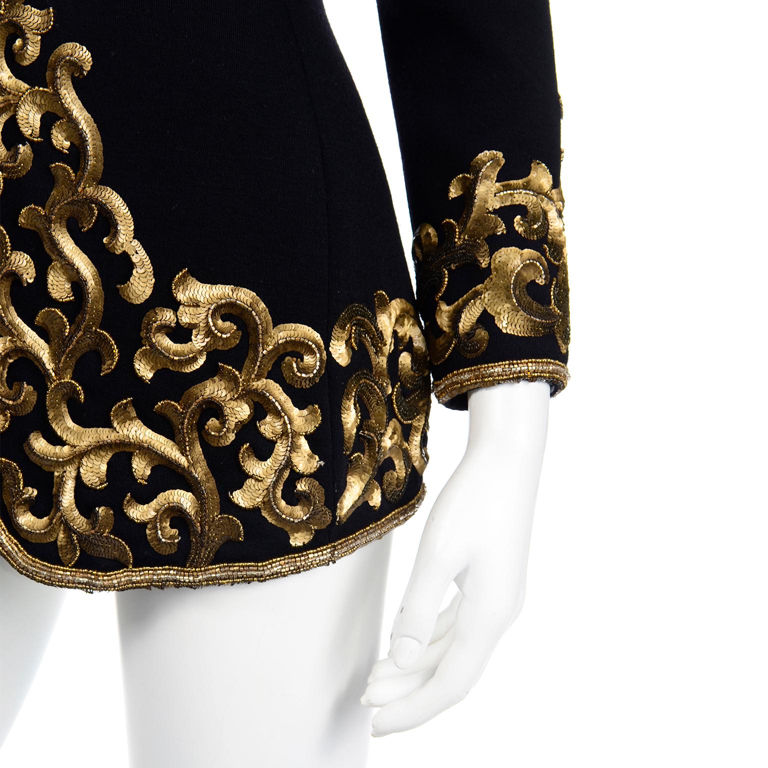 Donna Karan Vintage Black Beaded Embroidered Gold Stacked Sequin Jacket 1