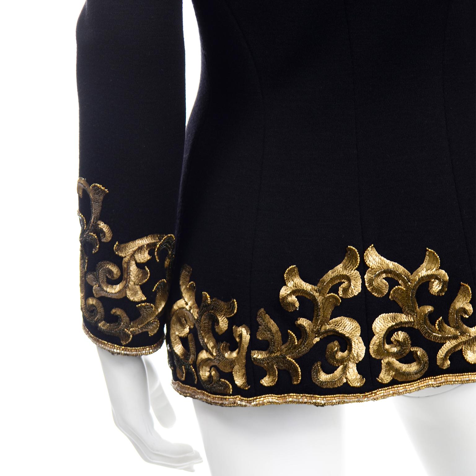 Donna Karan Vintage Black Beaded Embroidered Gold Stacked Sequin Jacket 2