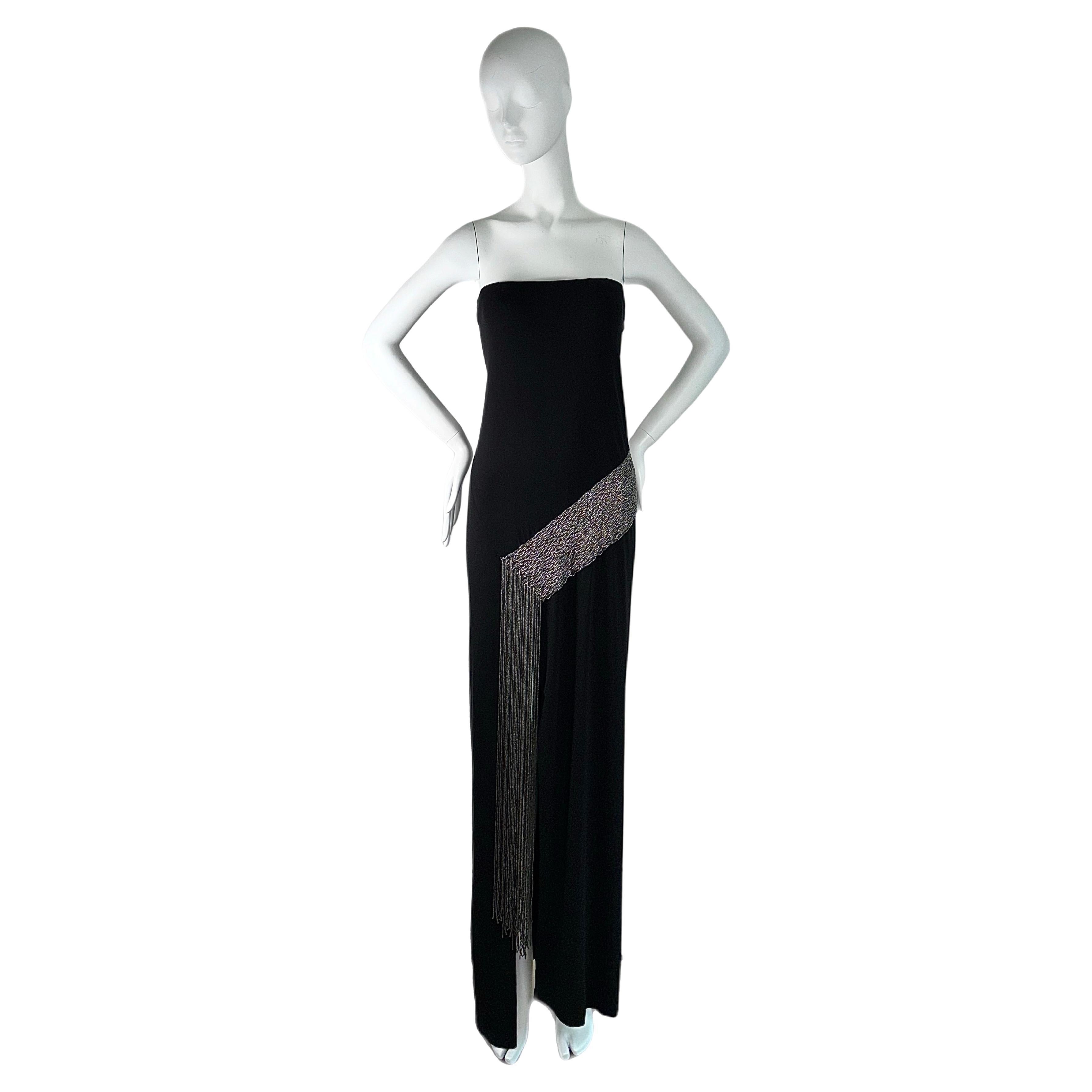 DONNA KARAN Vintage Black Beaded Evening Gown