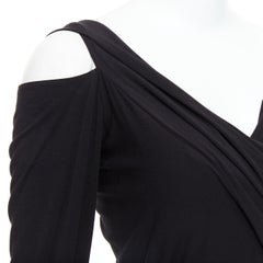 DONNA KARAN Vintage black drape front asymmetric cold shoulder dress L