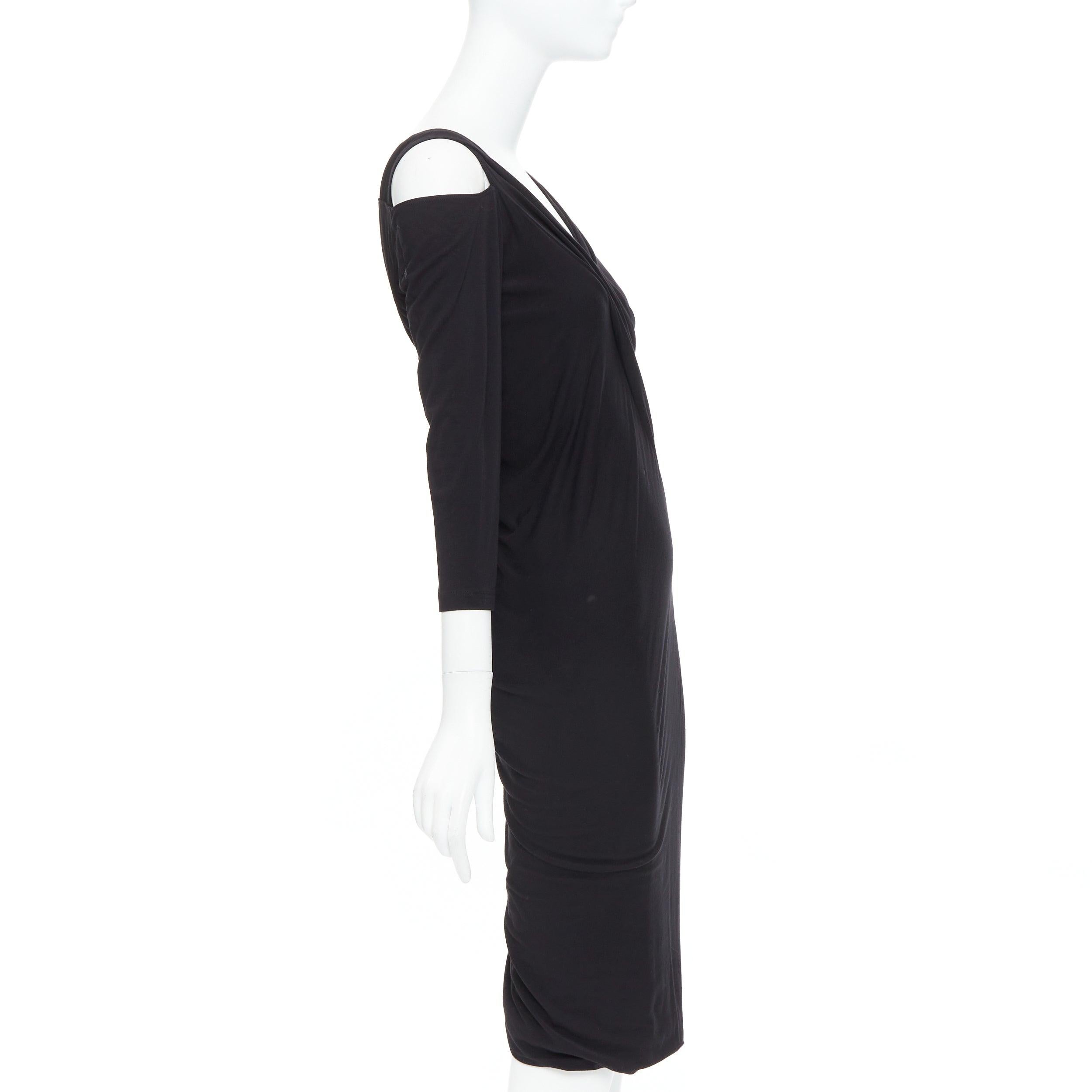 DONNA KARAN Vestito vintage nero con drappeggio anteriore asimmetrico a spalla fredda L In condizioni buone in vendita a Hong Kong, NT