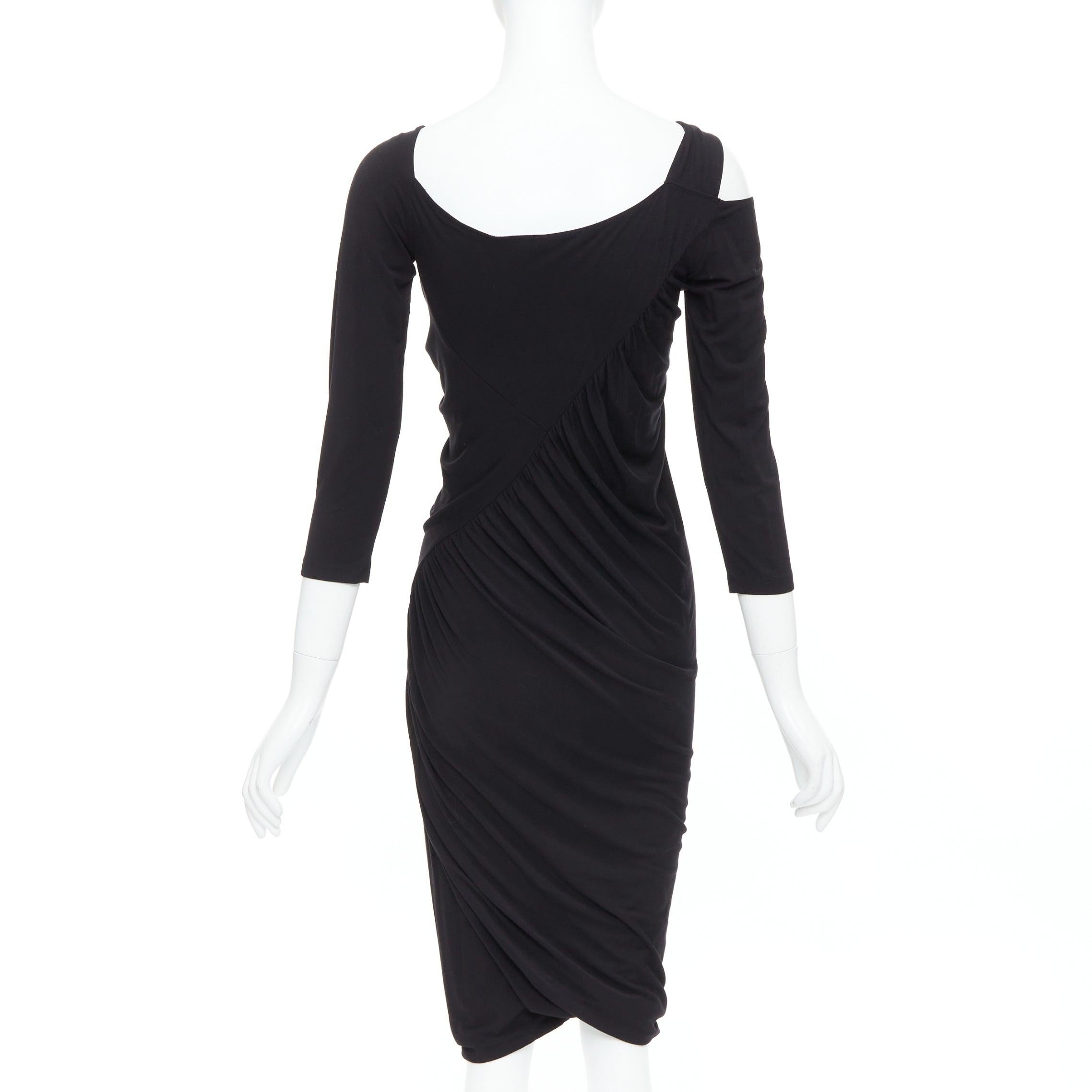 Donna DONNA KARAN Vestito vintage nero con drappeggio anteriore asimmetrico a spalla fredda L in vendita
