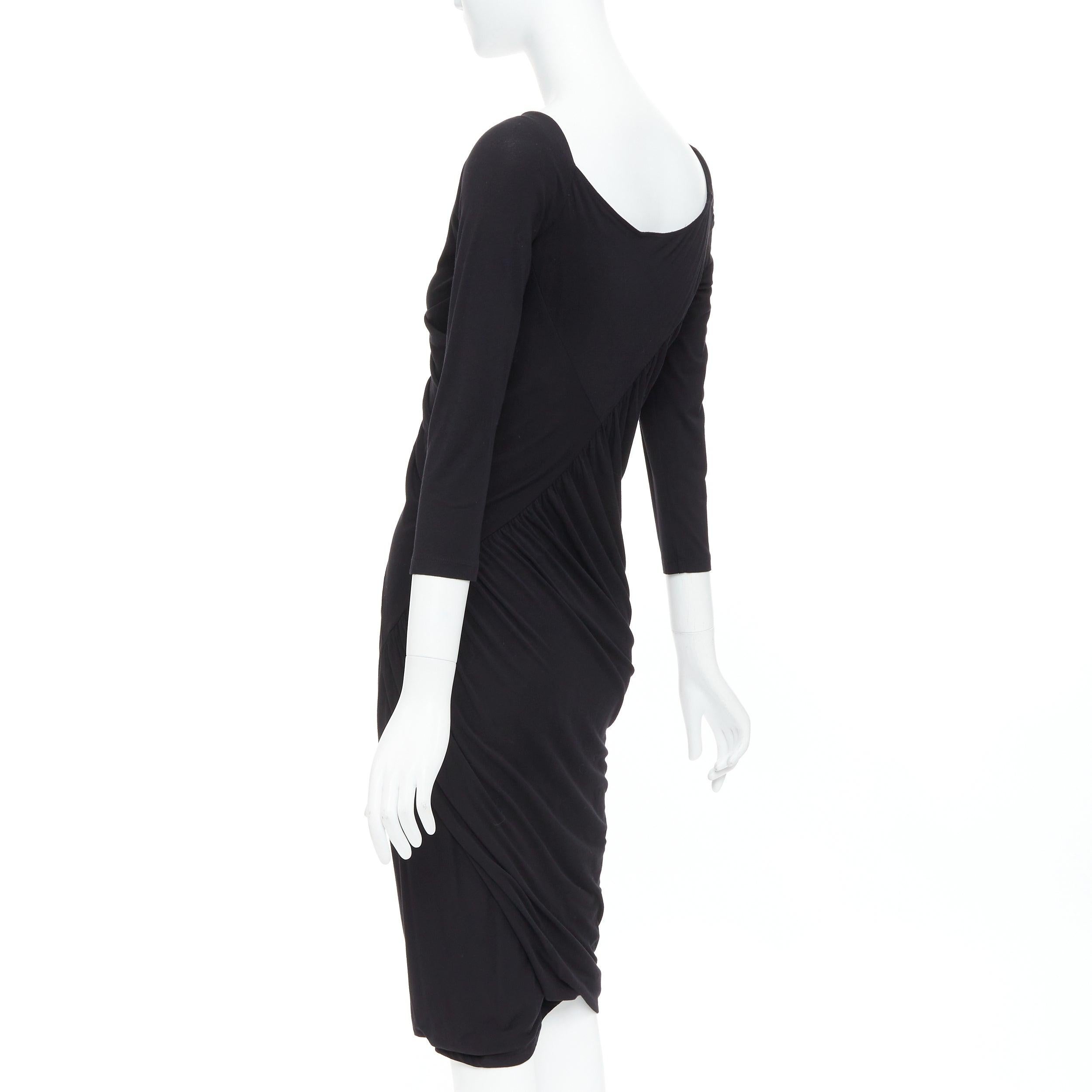 DONNA KARAN Vestito vintage nero con drappeggio anteriore asimmetrico a spalla fredda L in vendita 1