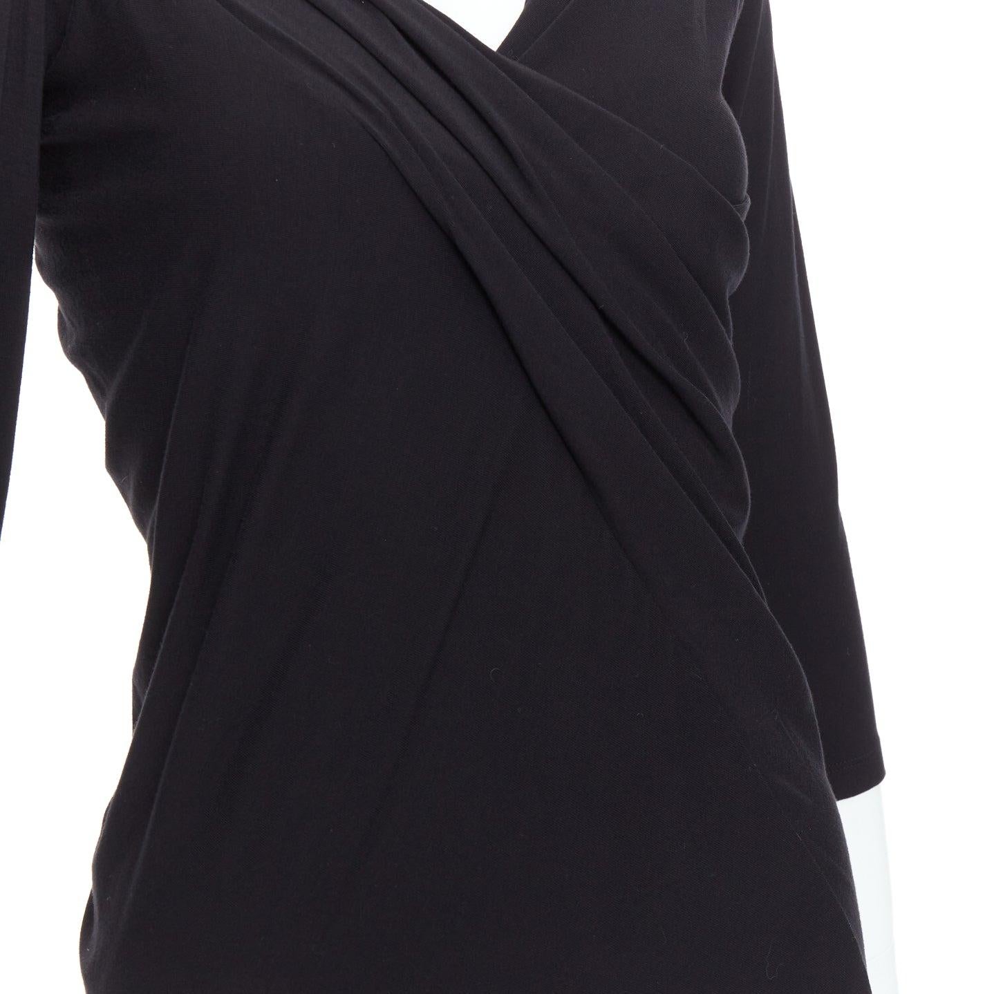DONNA KARAN Vestito vintage nero con drappeggio anteriore asimmetrico a spalla fredda L in vendita 2