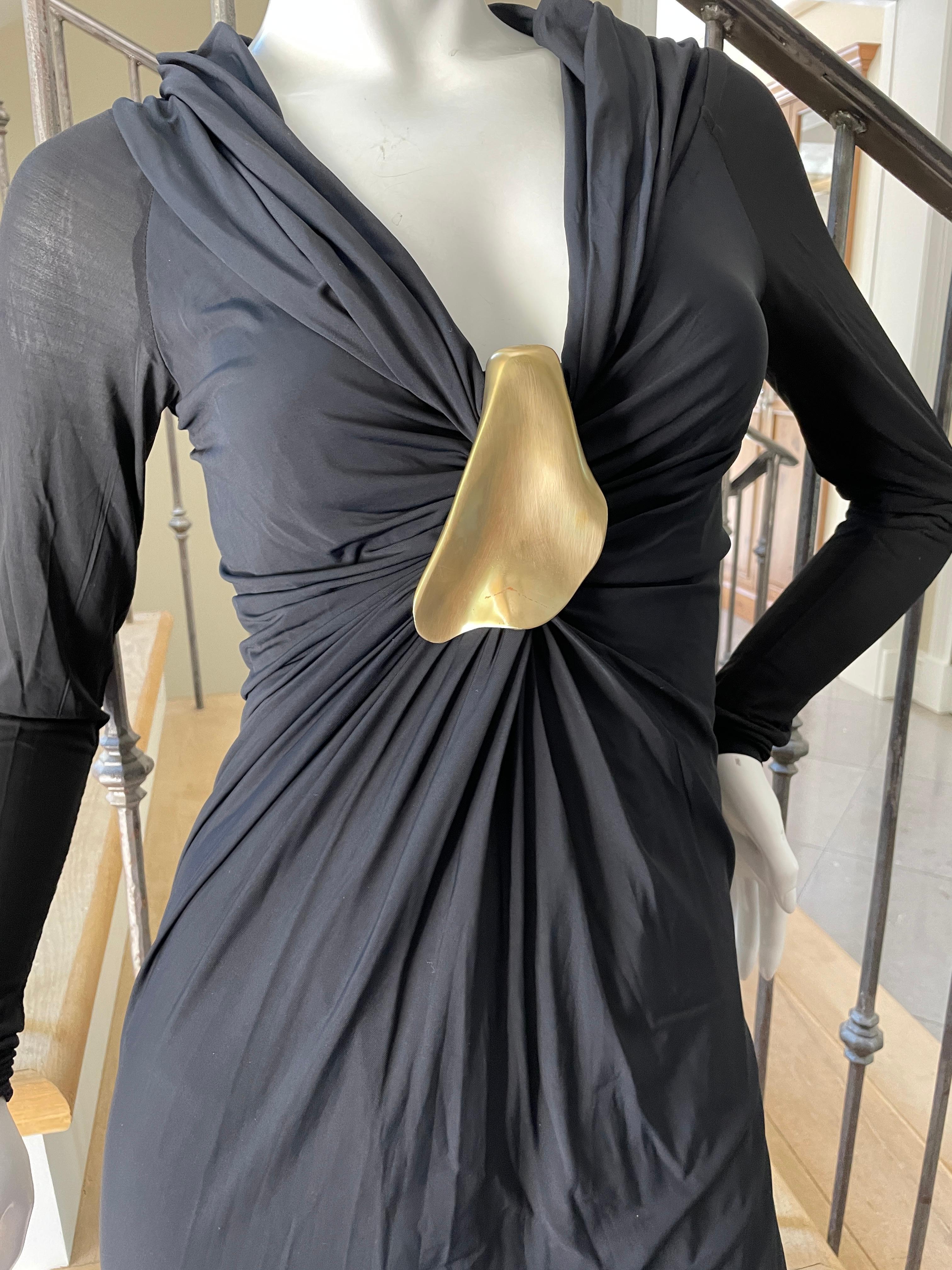 Donna Karan Vintage Black Dress w Plunging Neckline & Robert Lee Morris Ornament In Good Condition For Sale In Cloverdale, CA