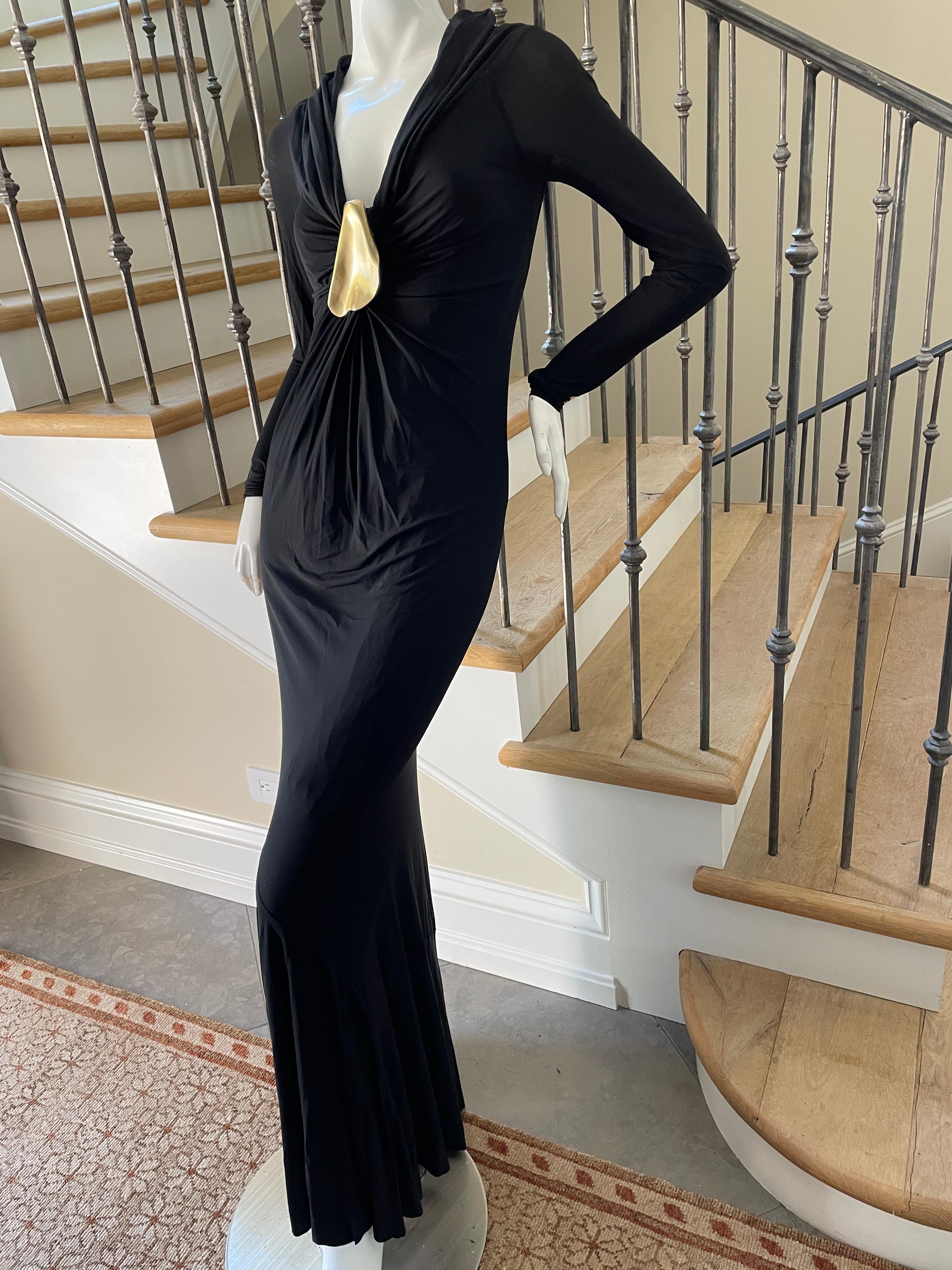 Donna Karan Vintage Black Dress w Plunging Neckline & Robert Lee Morris Ornament For Sale 1