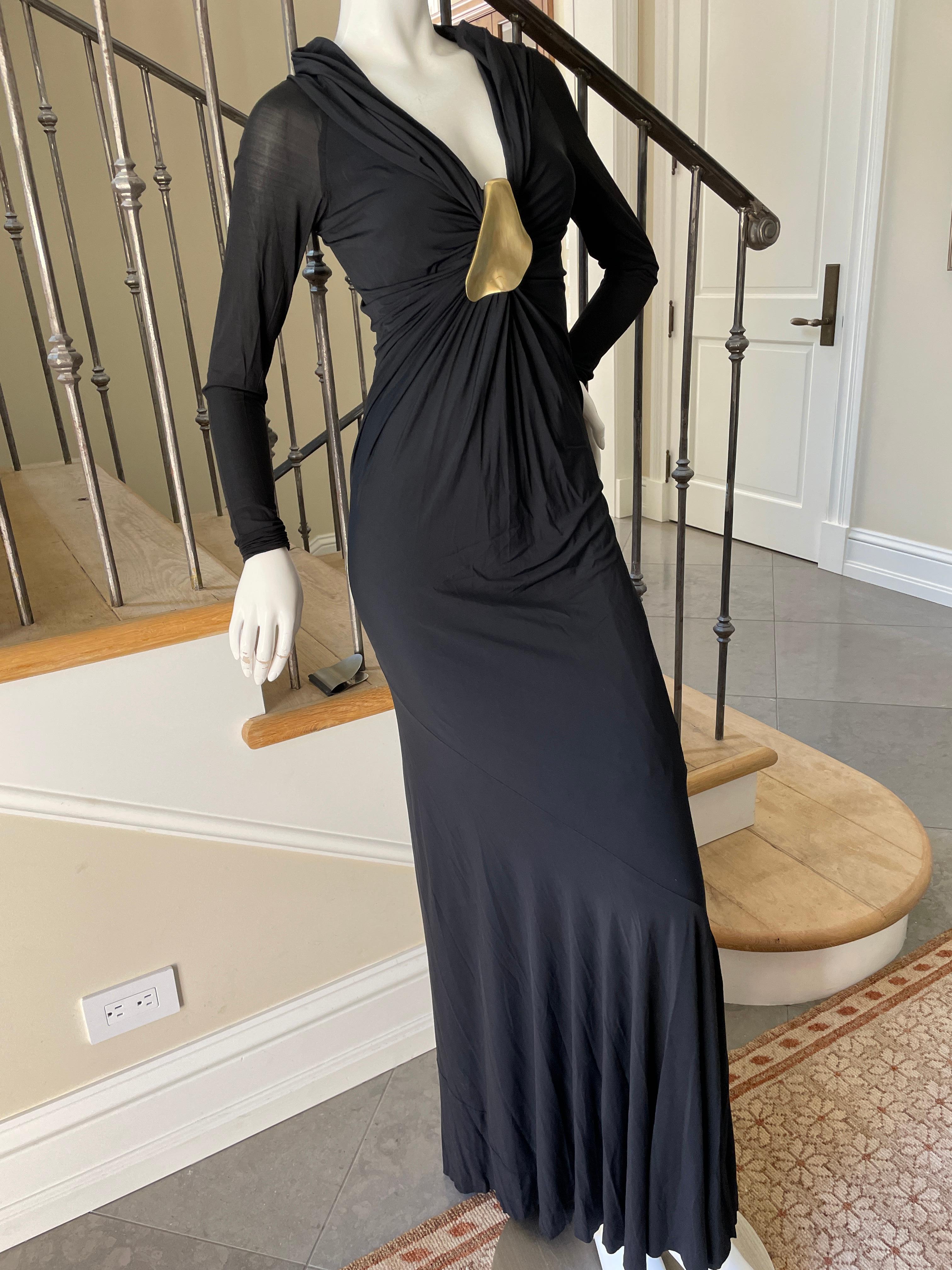 Donna Karan Vintage Black Dress w Plunging Neckline & Robert Lee Morris Ornament For Sale 2