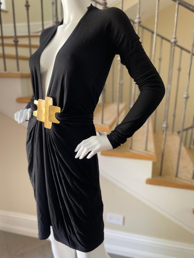 Donna Karan Vintage Black Dress w Plunging Neckline and Robert Lee Morris  Ornament at 1stDibs | donna karan vintage dress, peter dundas