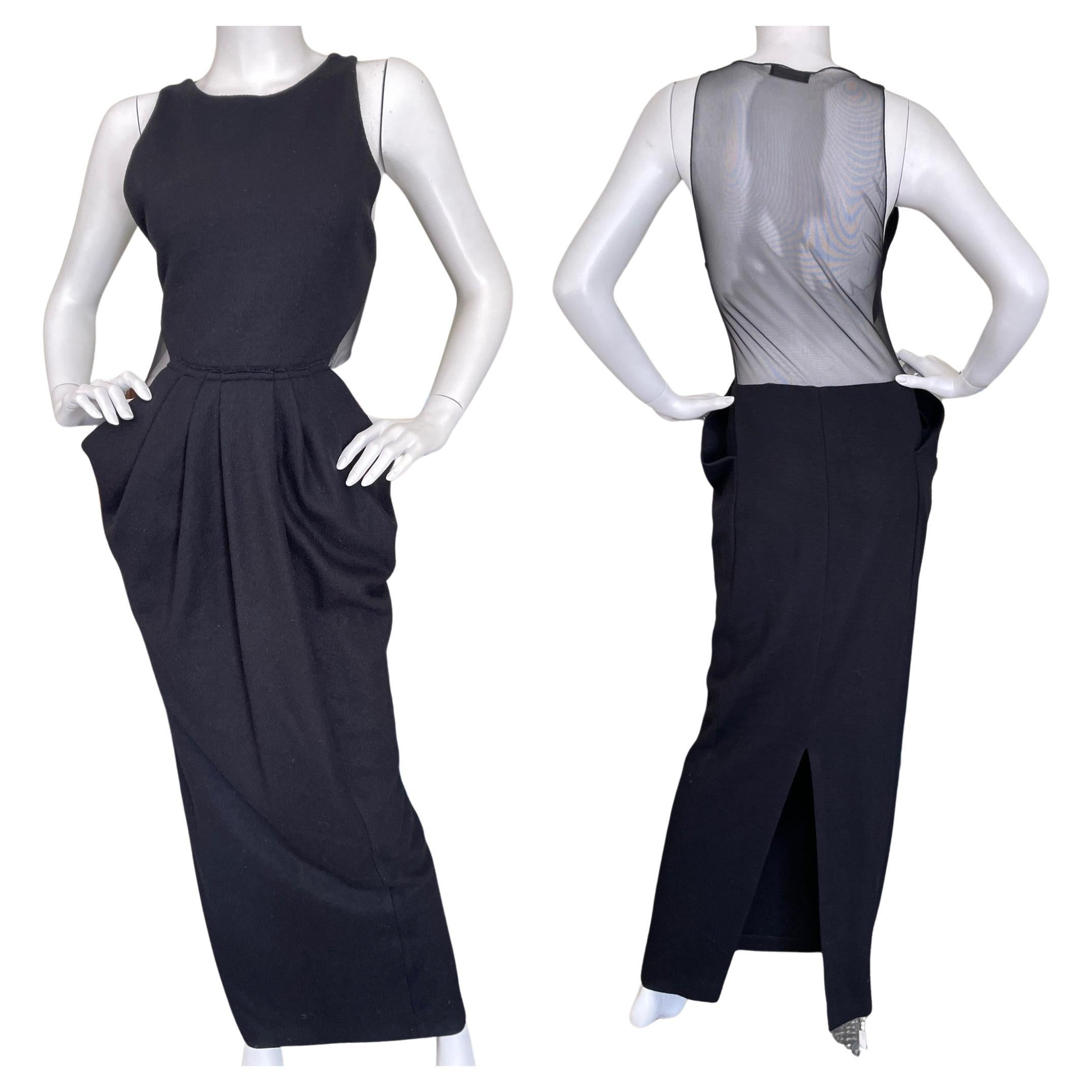 Donna Karan Vintage Black Evening Dress with Sheer Back For Sale