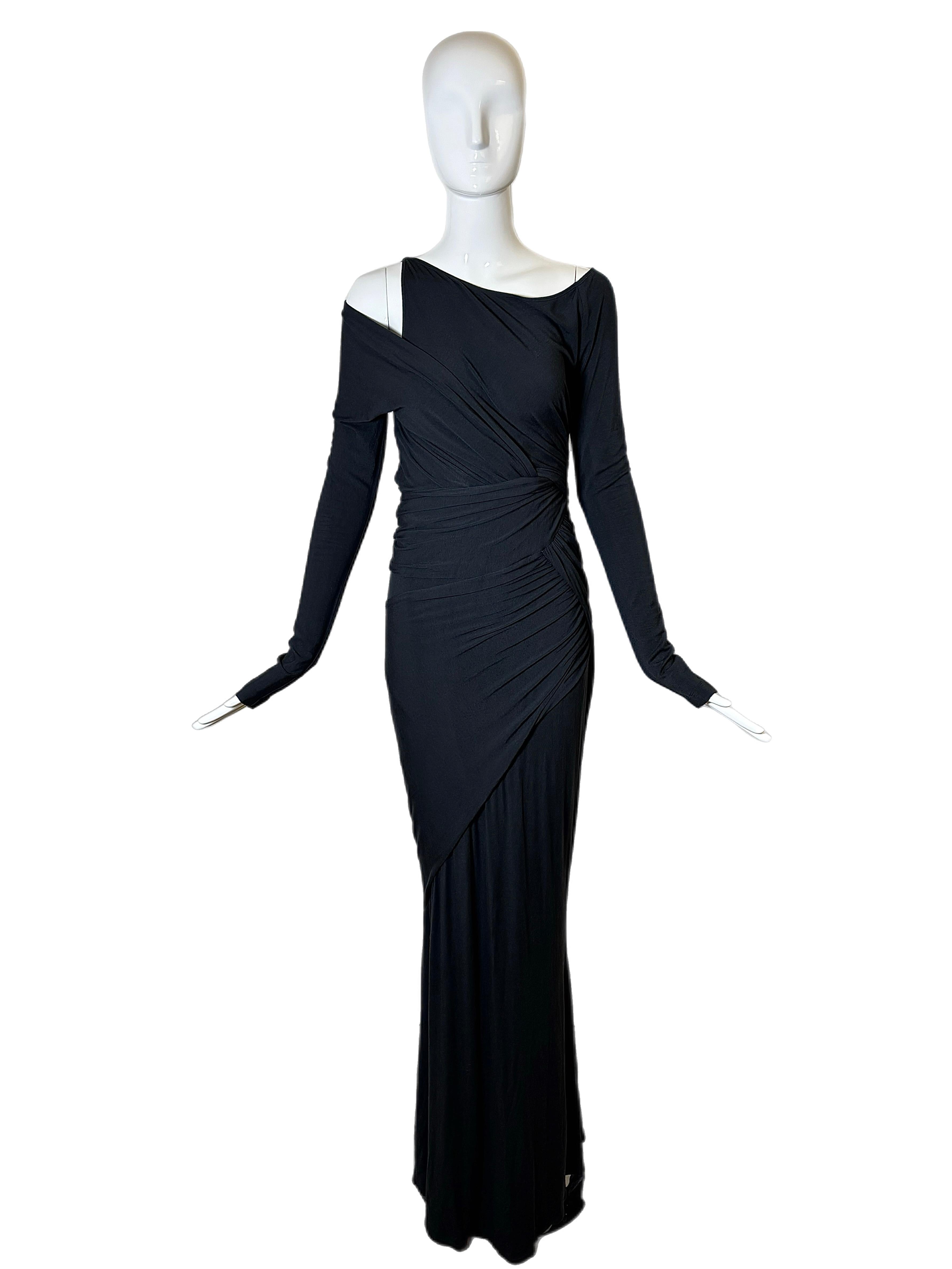 DONNA KARAN Vintage Black Long Sleeve Gown In Good Condition In Leonardo, NJ
