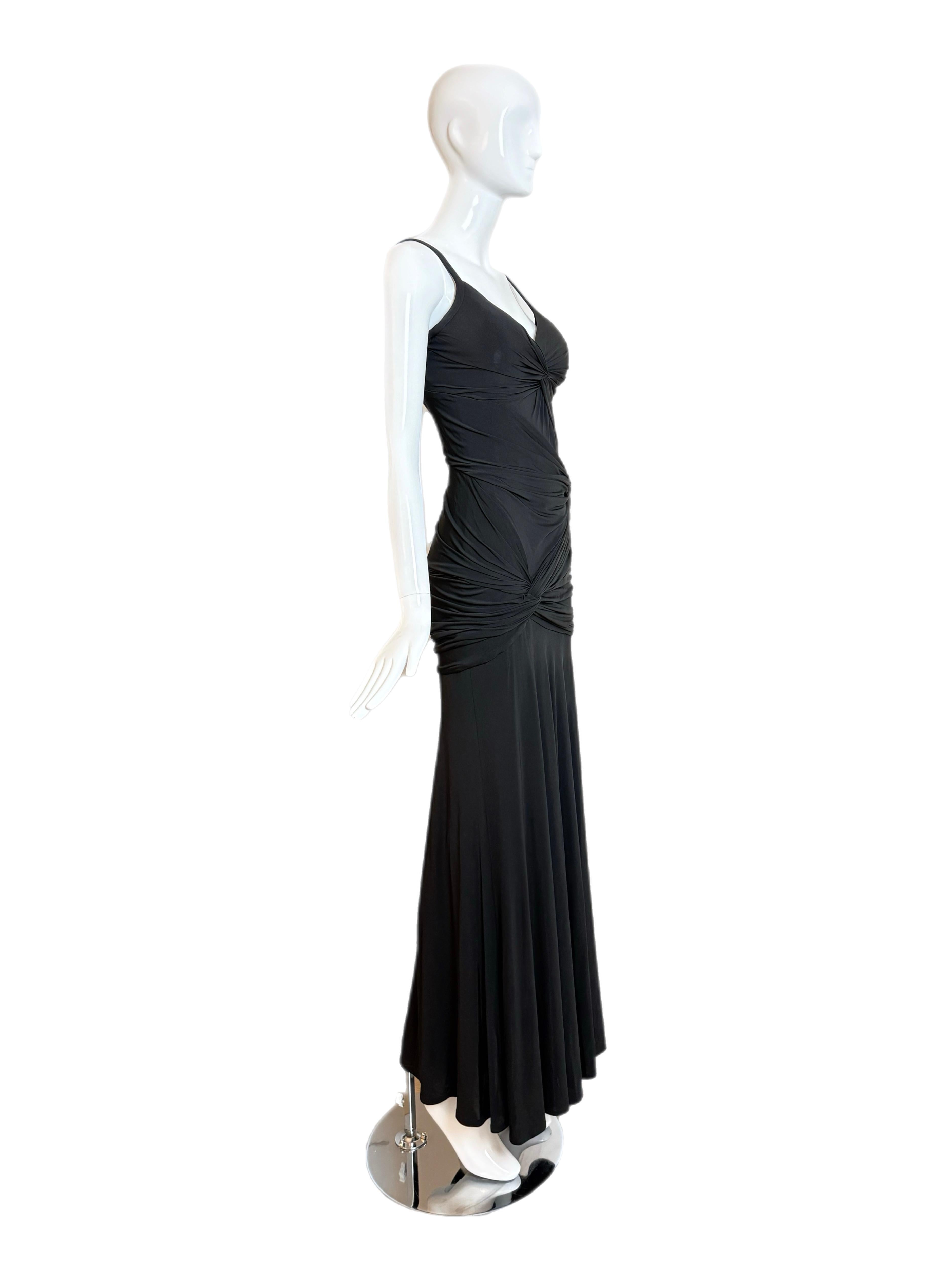 DONNA KARAN Vintage Black Ruched Knotted Evening Gown In condizioni buone in vendita a Leonardo, NJ